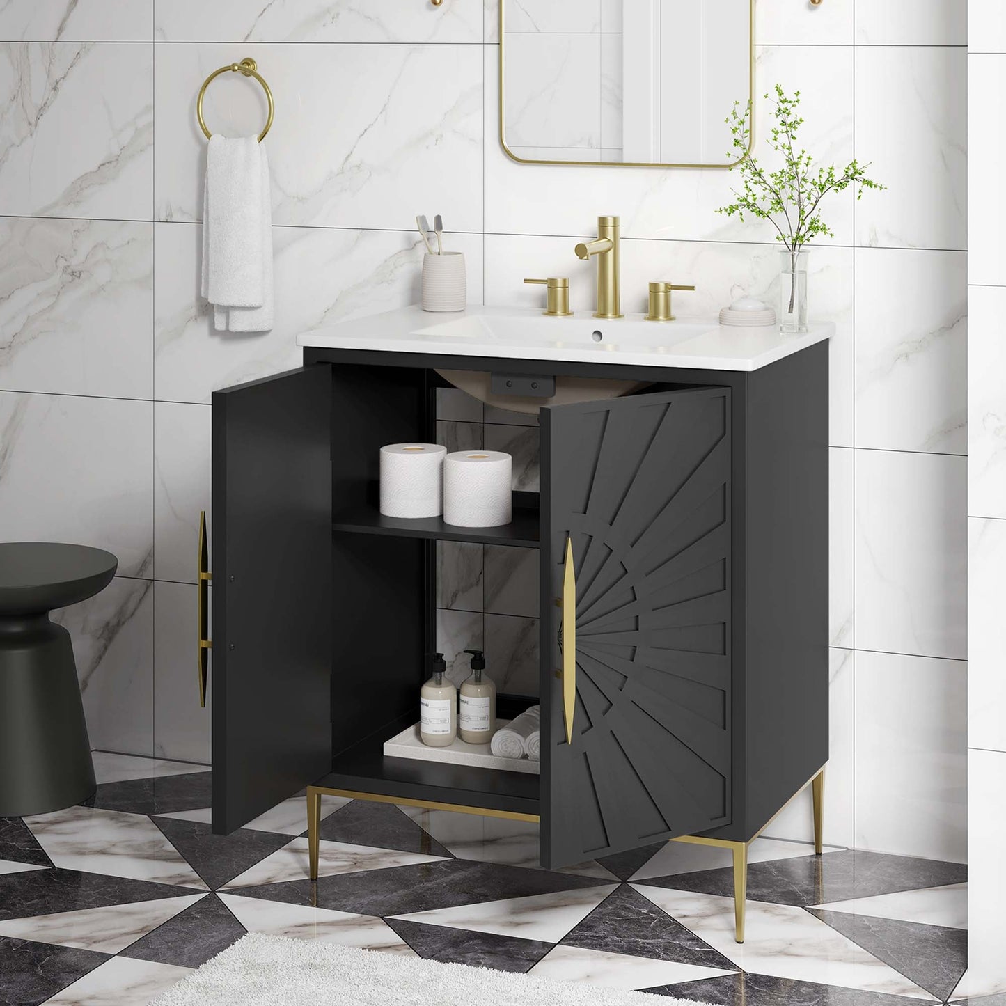Modway furniture Awaken Bathroom Vanity Basin Included - EEI-6289-WHI-BLK