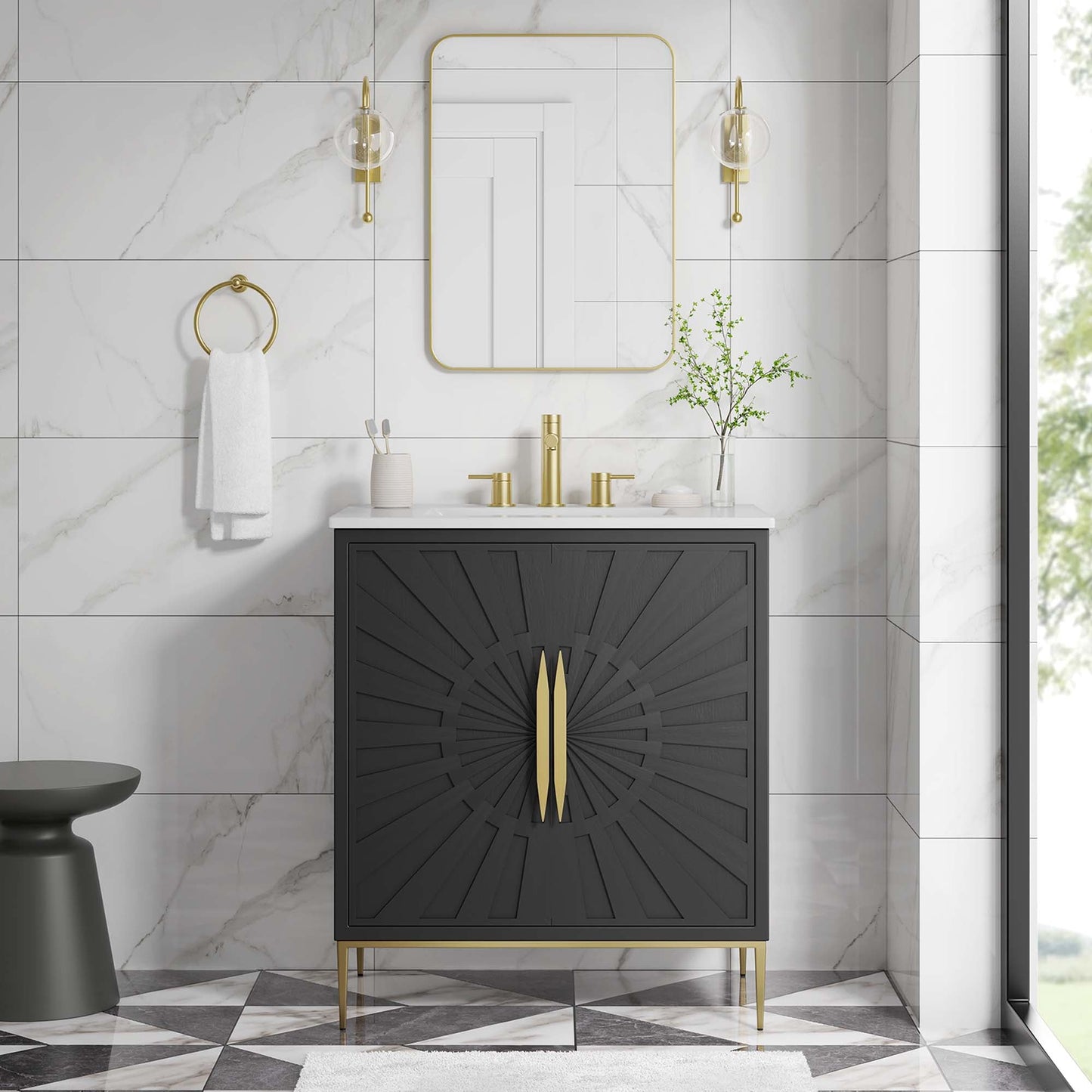 Modway furniture Awaken Bathroom Vanity Basin Included - EEI-6289-WHI-BLK