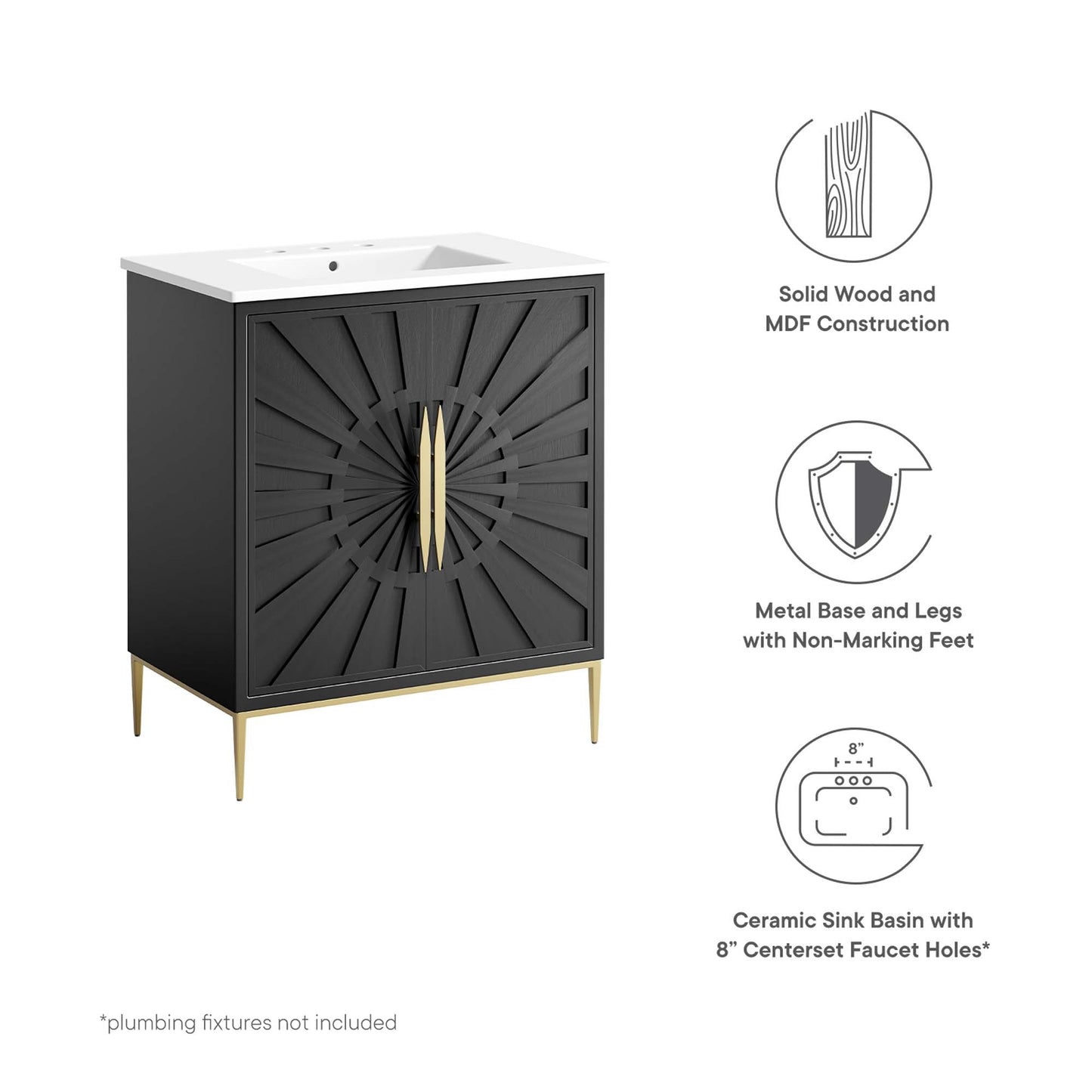 Modway furniture Awaken Bathroom Vanity Basin Included - EEI-6289-WHI-BLK