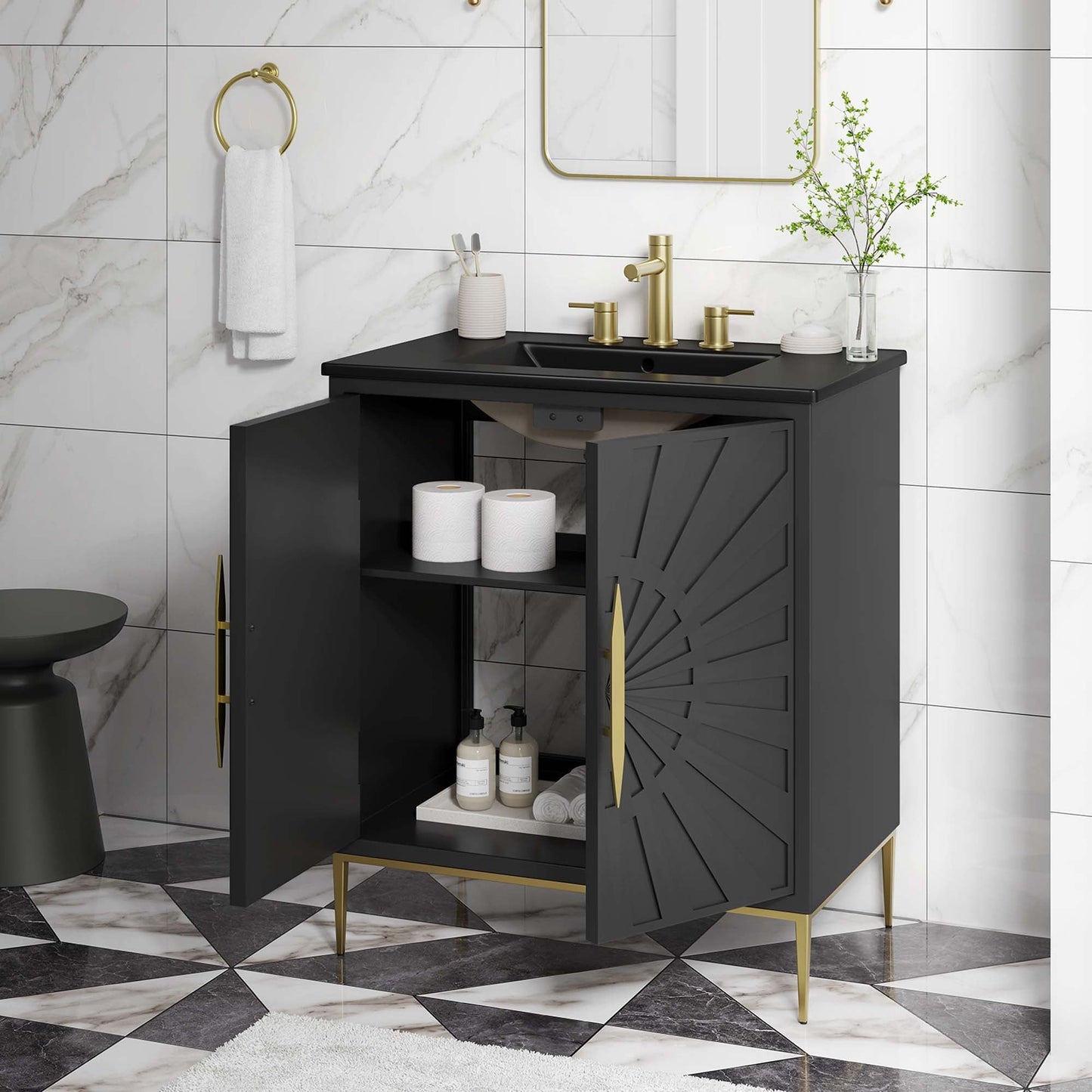 Modway furniture Awaken Bathroom Vanity Basin Included - EEI-6289-WHI-BLK