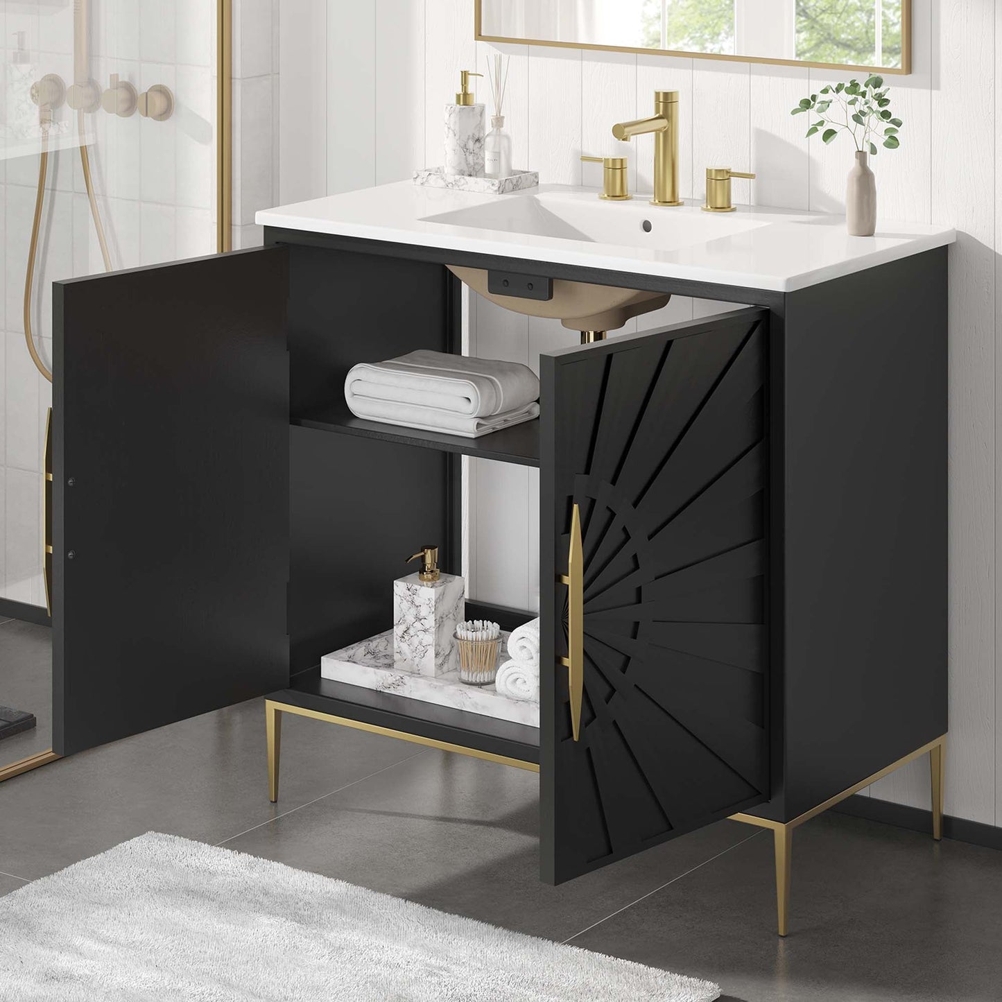 Modway furniture Awaken Bathroom Vanity Basin Included - EEI-6289-WHI-BLK
