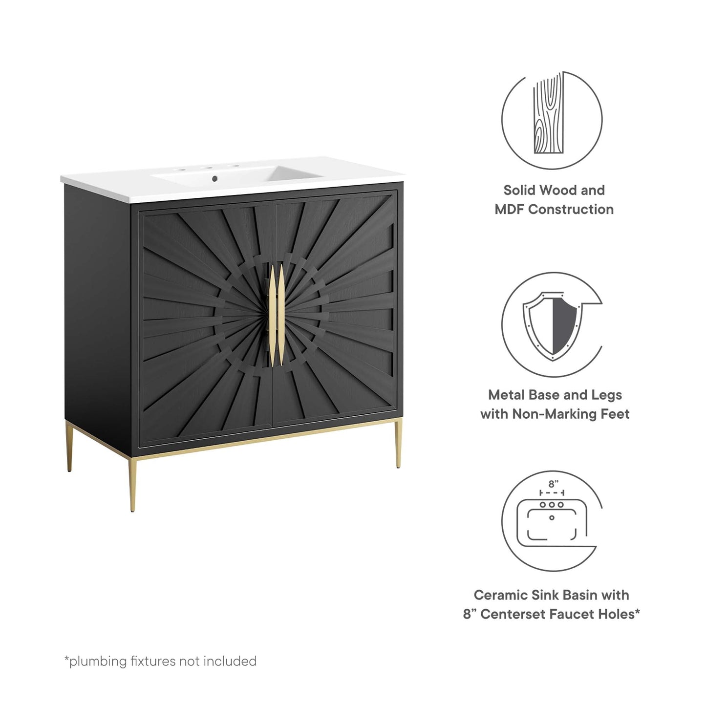 Modway furniture Awaken Bathroom Vanity Basin Included - EEI-6289-WHI-BLK