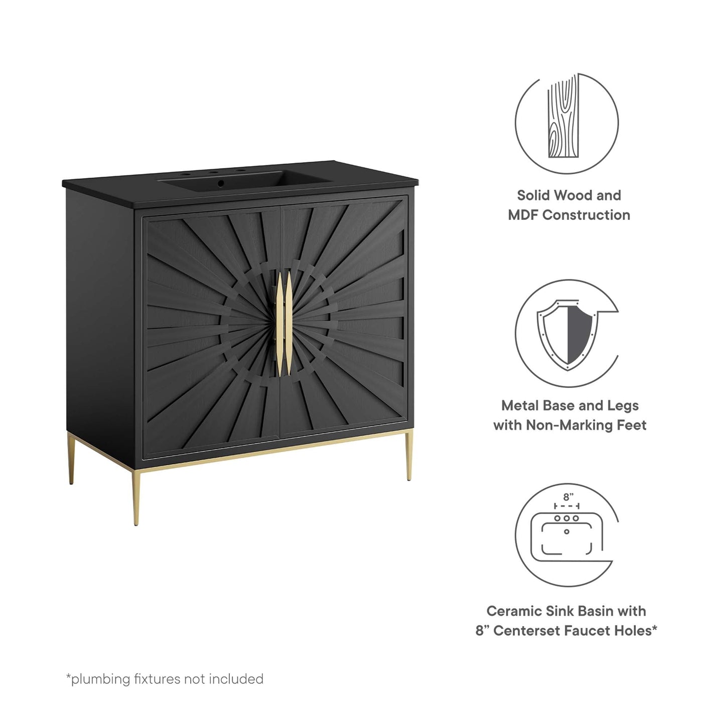 Modway furniture Awaken Bathroom Vanity Basin Included - EEI-6289-WHI-BLK
