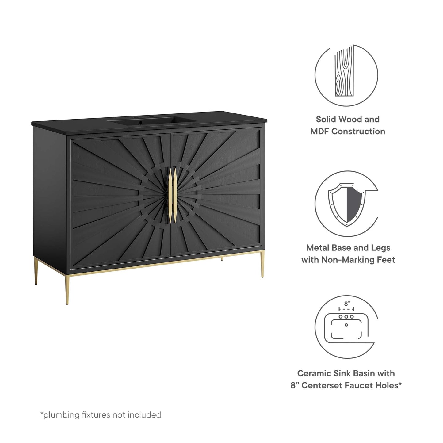 Modway furniture Awaken Bathroom Vanity Basin Included - EEI-6289-WHI-BLK
