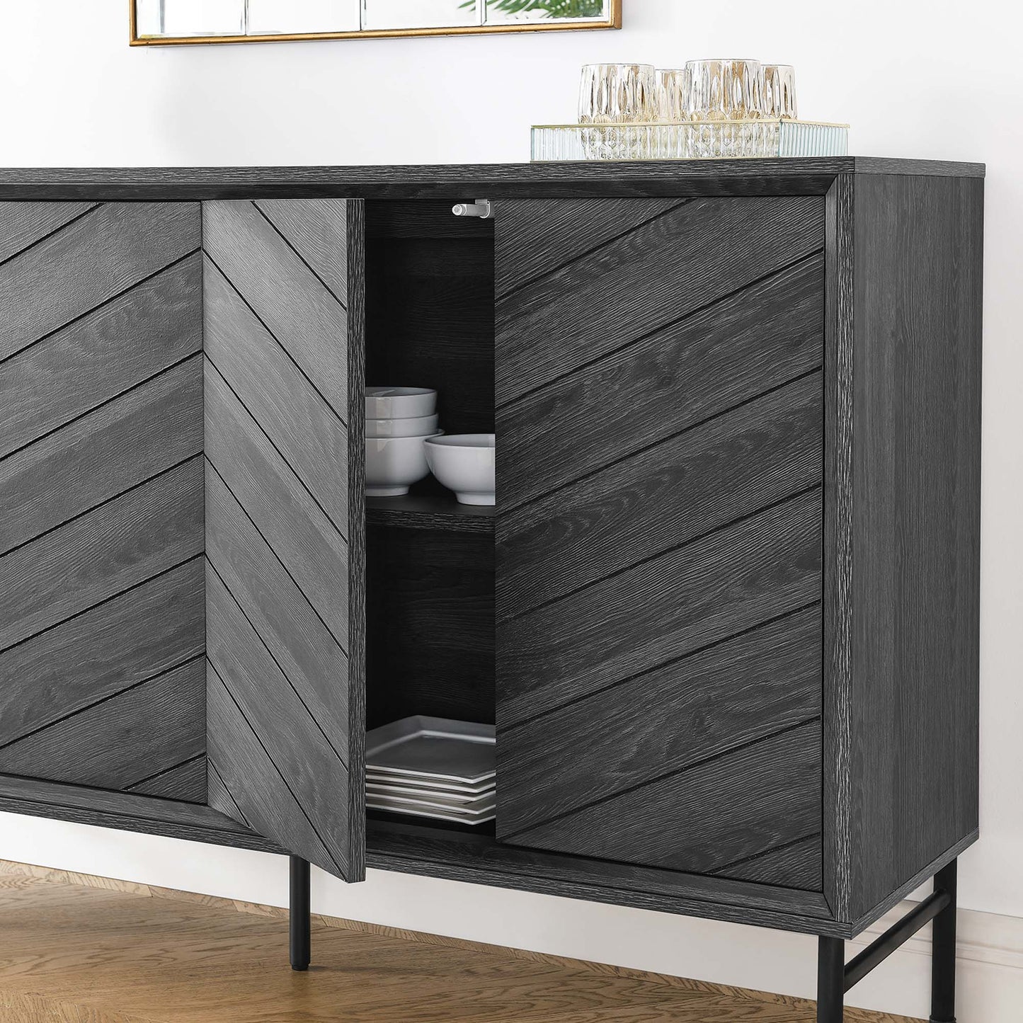 Modway Furniture 59" Harper Chevron Sideboard - EEI-6336-BLK