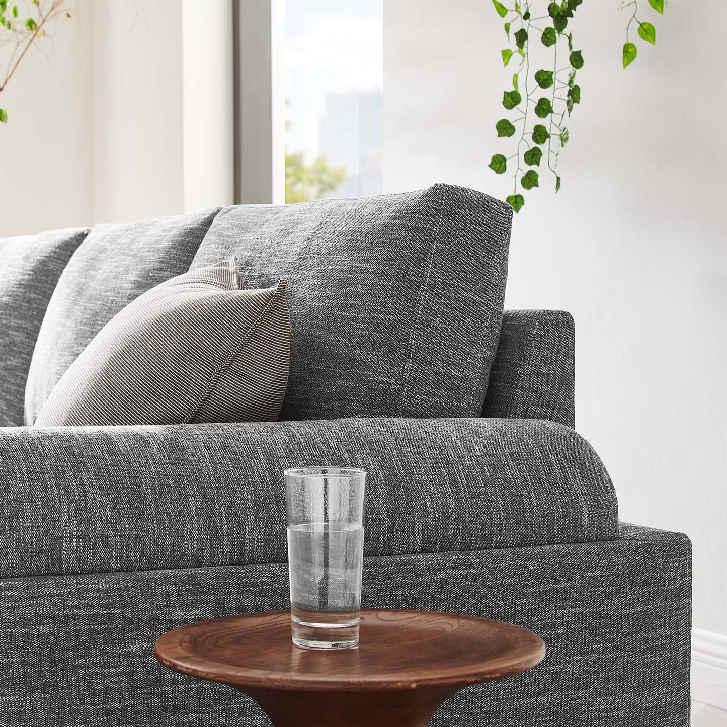 Modway furniture Oasis Upholstered Fabric Sofa - Modern Luxury Couch with Cozy Bolster Armrests & Stain Resistance - EEI-6401-GRY