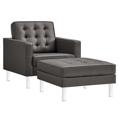 Modway furniture Loft  Tufted Vegan Leather Armchair and Ottoman Set - EEI-6409-SLV-GRY-SET