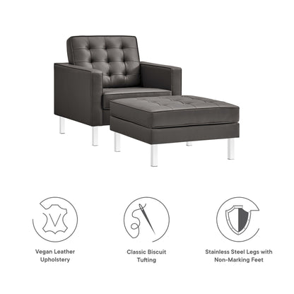 Modway furniture Loft  Tufted Vegan Leather Armchair and Ottoman Set - EEI-6409-SLV-GRY-SET