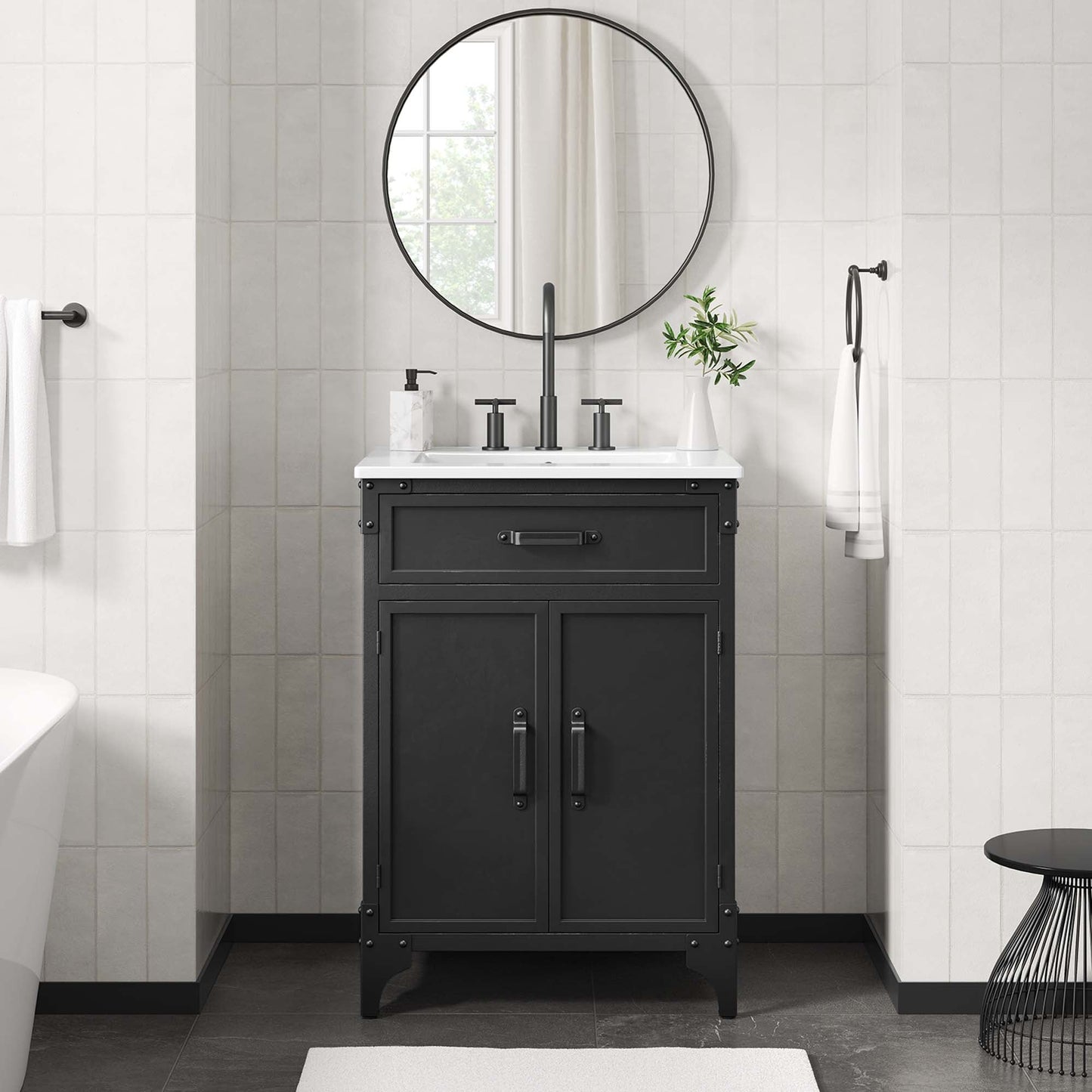 Modway furniture Steamforge Bathroom Vanity Basin Included - EEI-6413-WHI-BLK