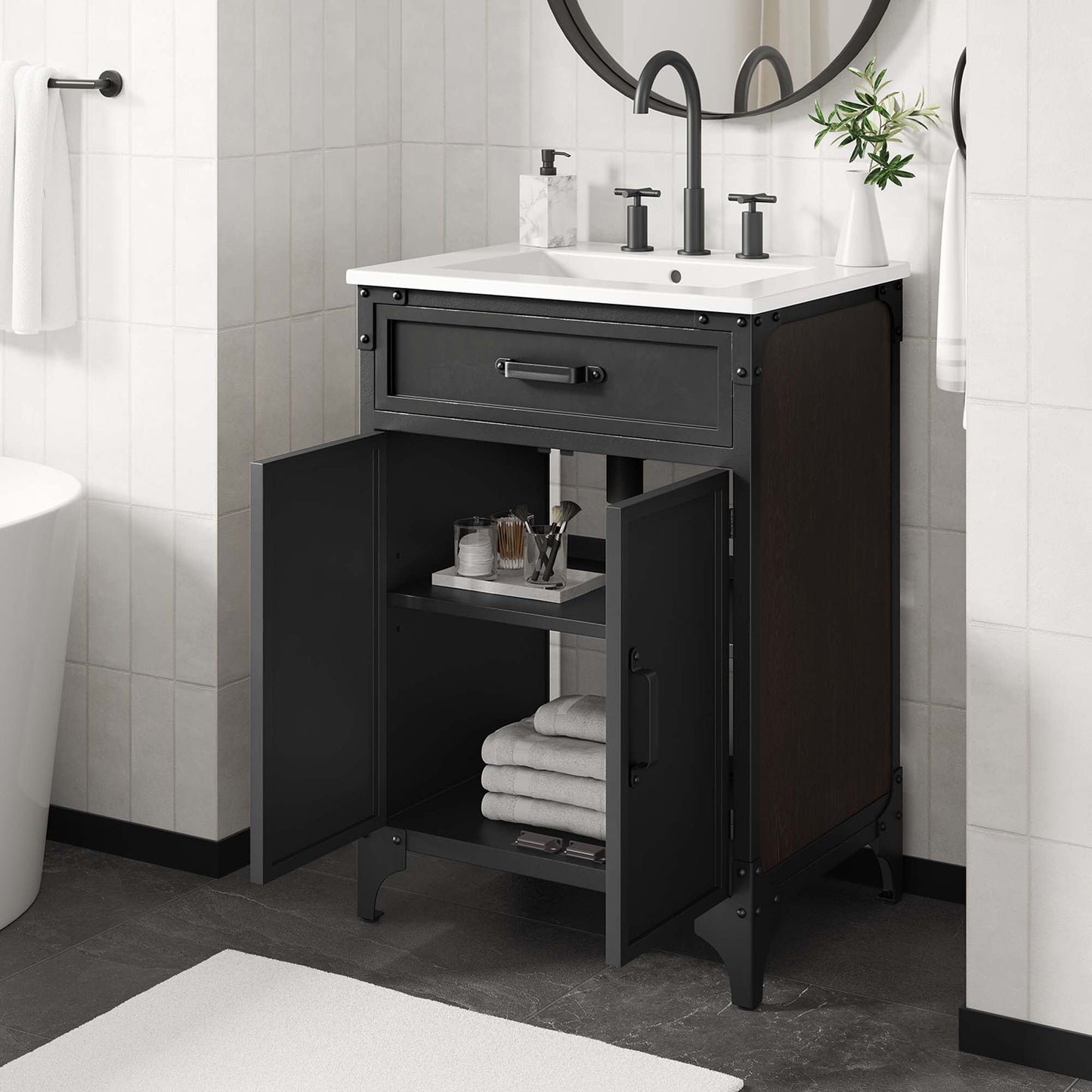 Modway furniture Steamforge Bathroom Vanity Basin Included - EEI-6413-WHI-BLK