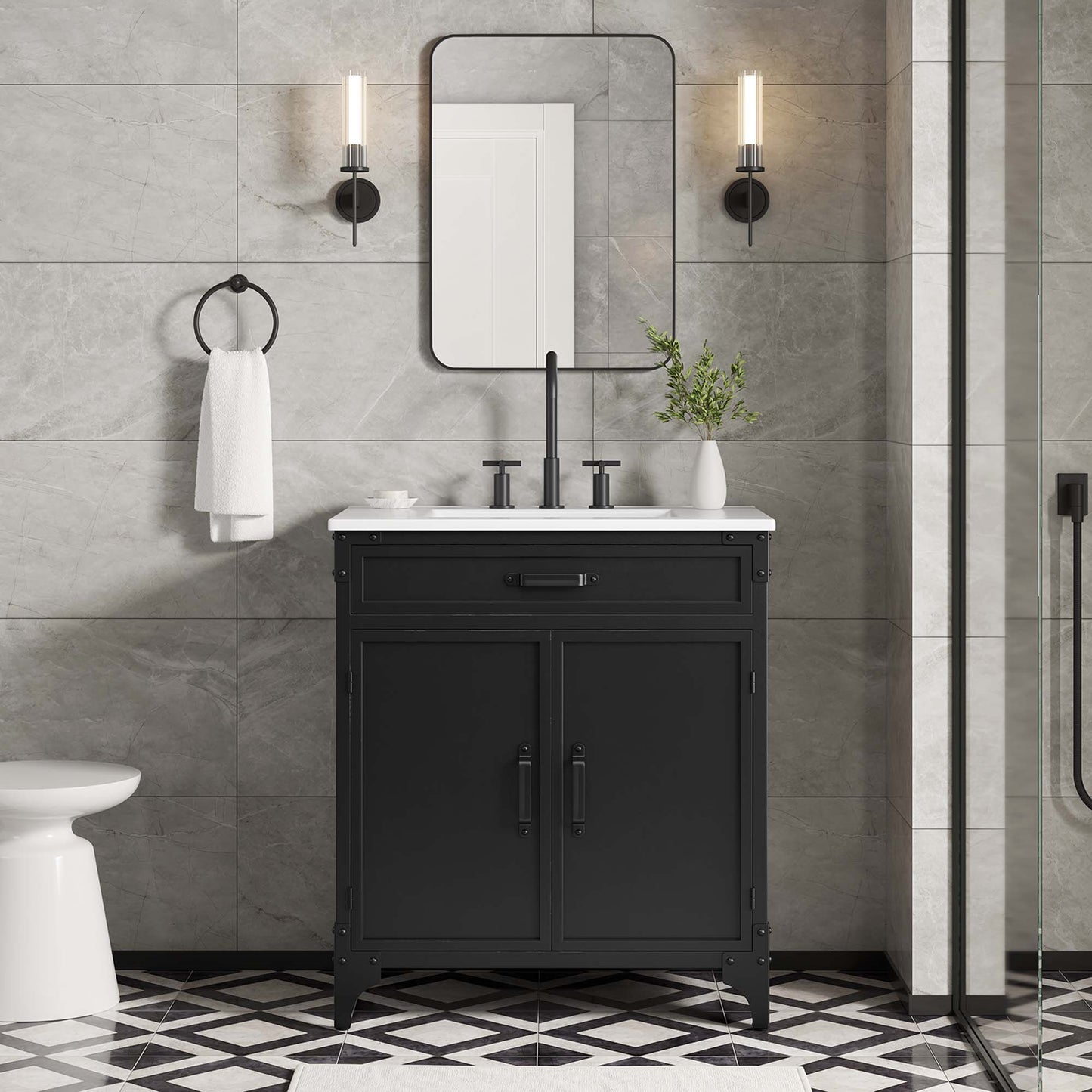 Modway furniture Steamforge Bathroom Vanity Basin Included - EEI-6413-WHI-BLK