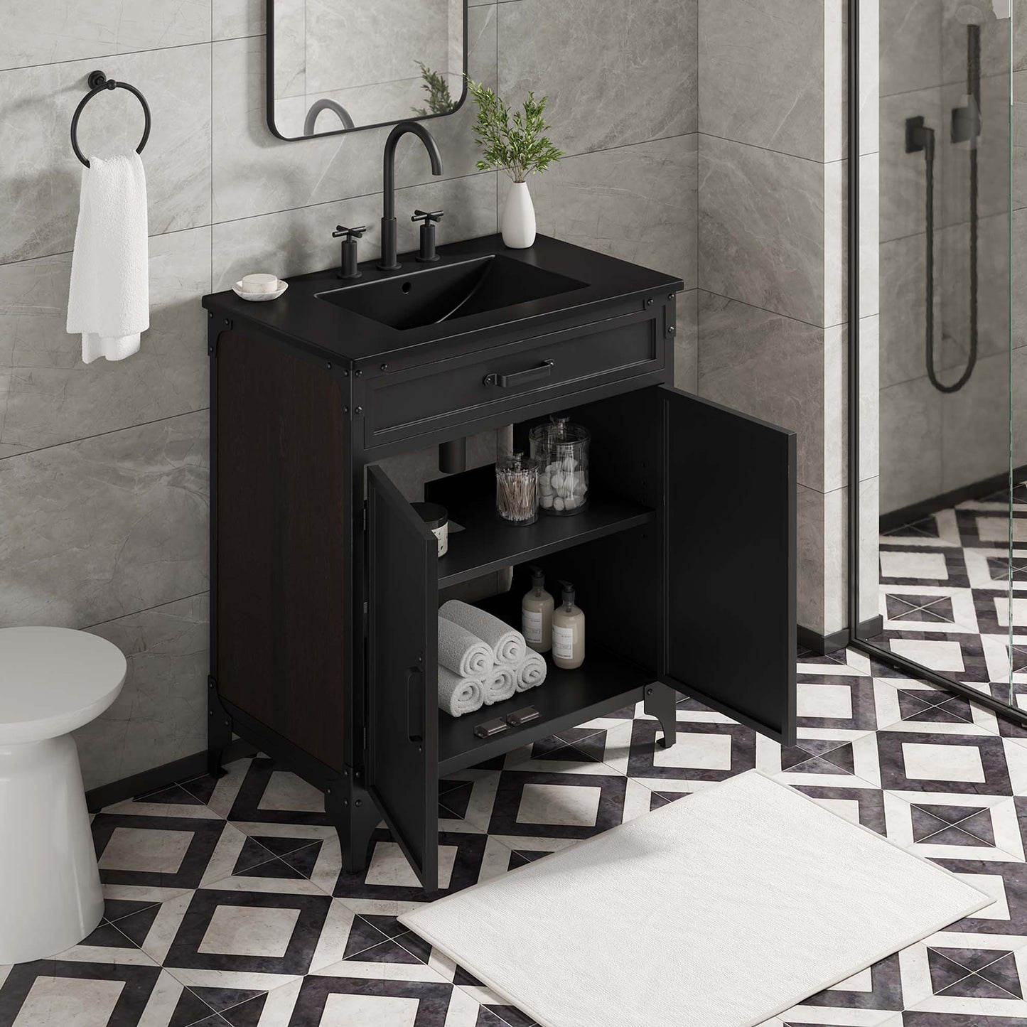 Modway furniture Steamforge Bathroom Vanity Basin Included - EEI-6413-WHI-BLK