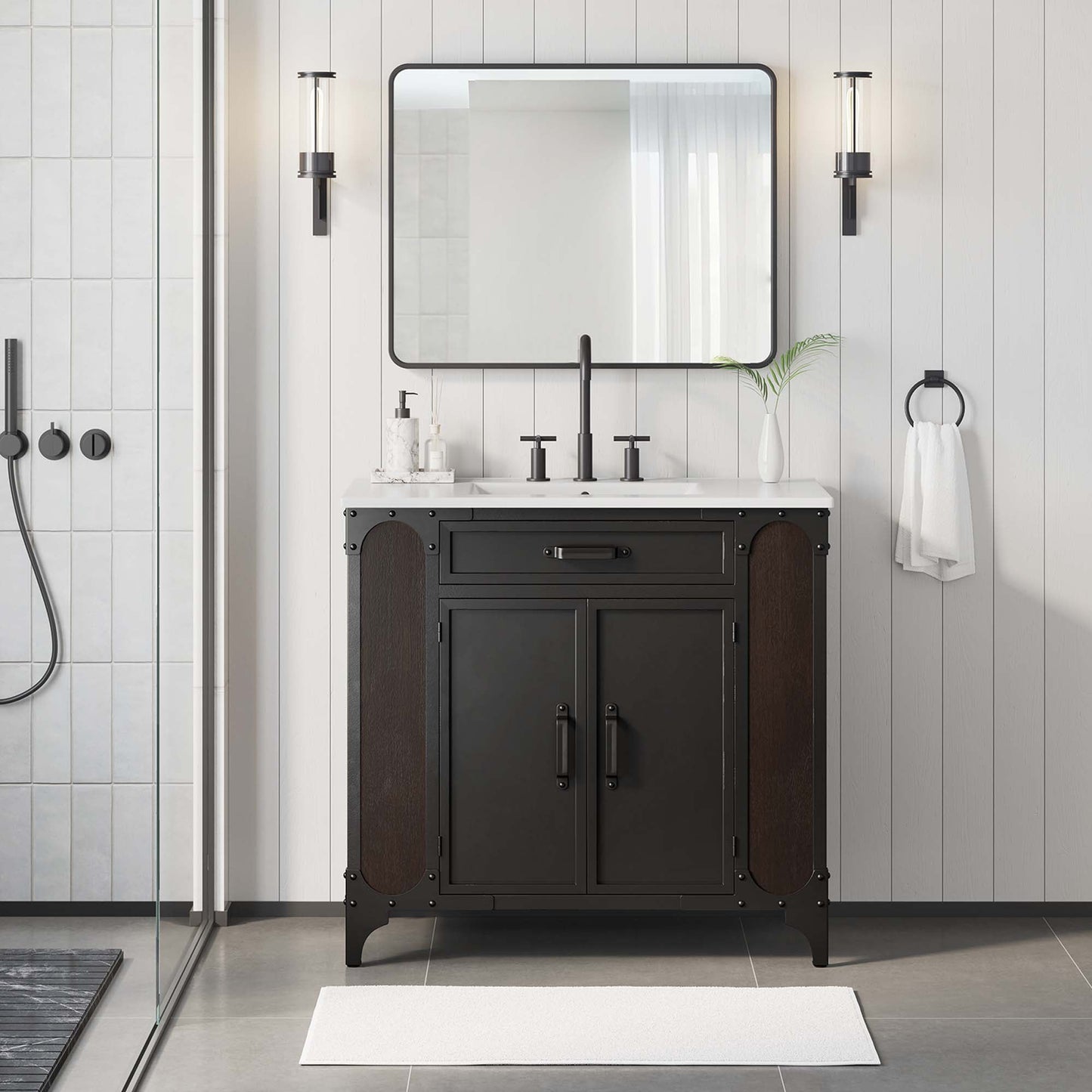 Modway furniture Steamforge Bathroom Vanity Basin Included - EEI-6413-WHI-BLK