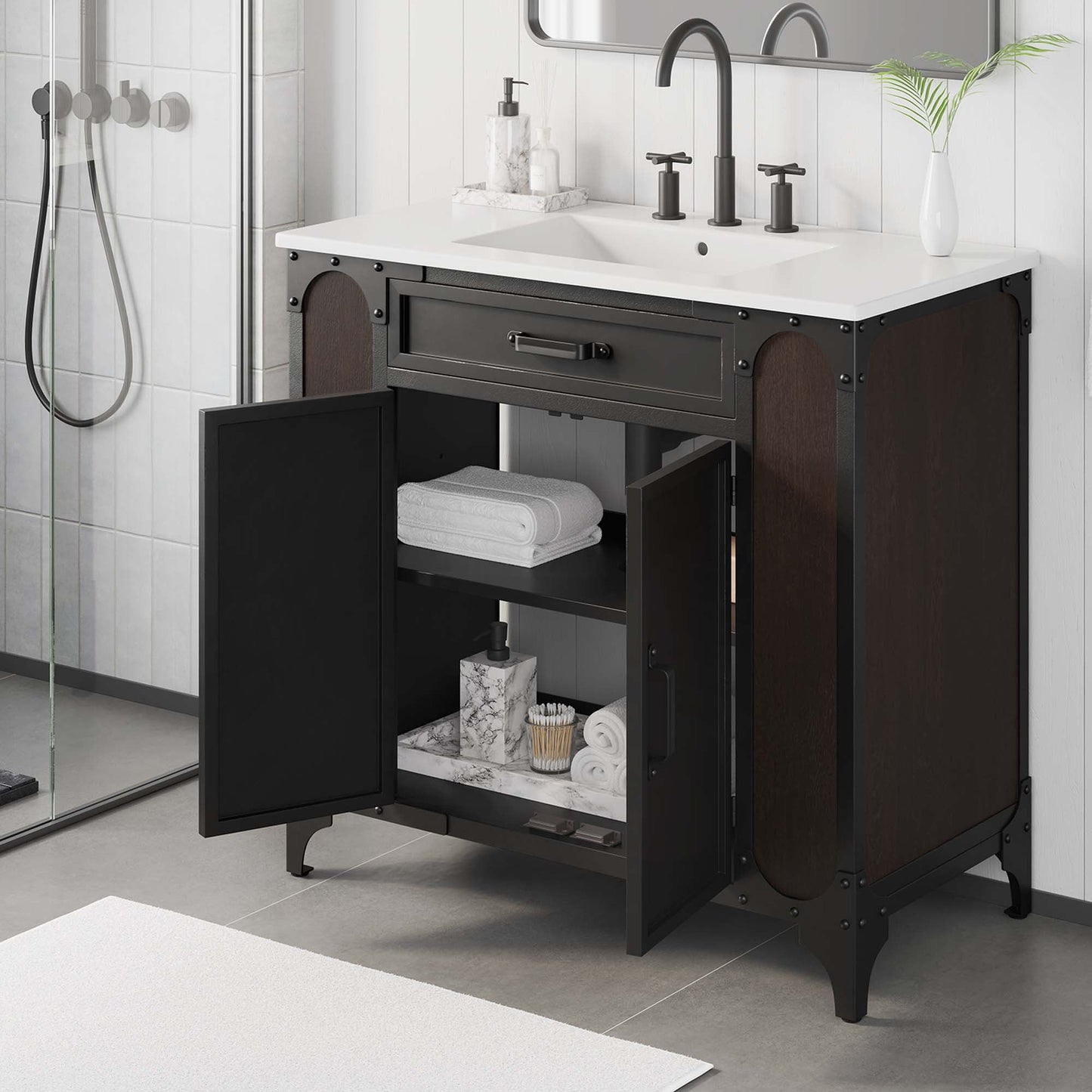 Modway furniture Steamforge Bathroom Vanity Basin Included - EEI-6413-WHI-BLK