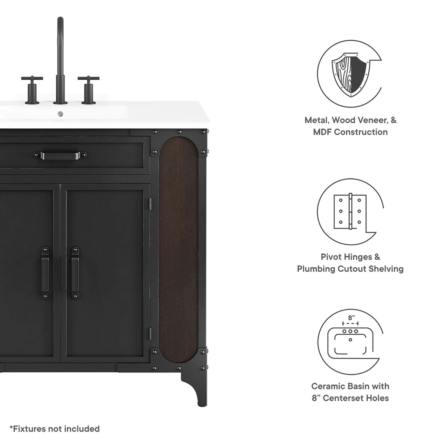 Modway furniture Steamforge Bathroom Vanity Basin Included - EEI-6413-WHI-BLK
