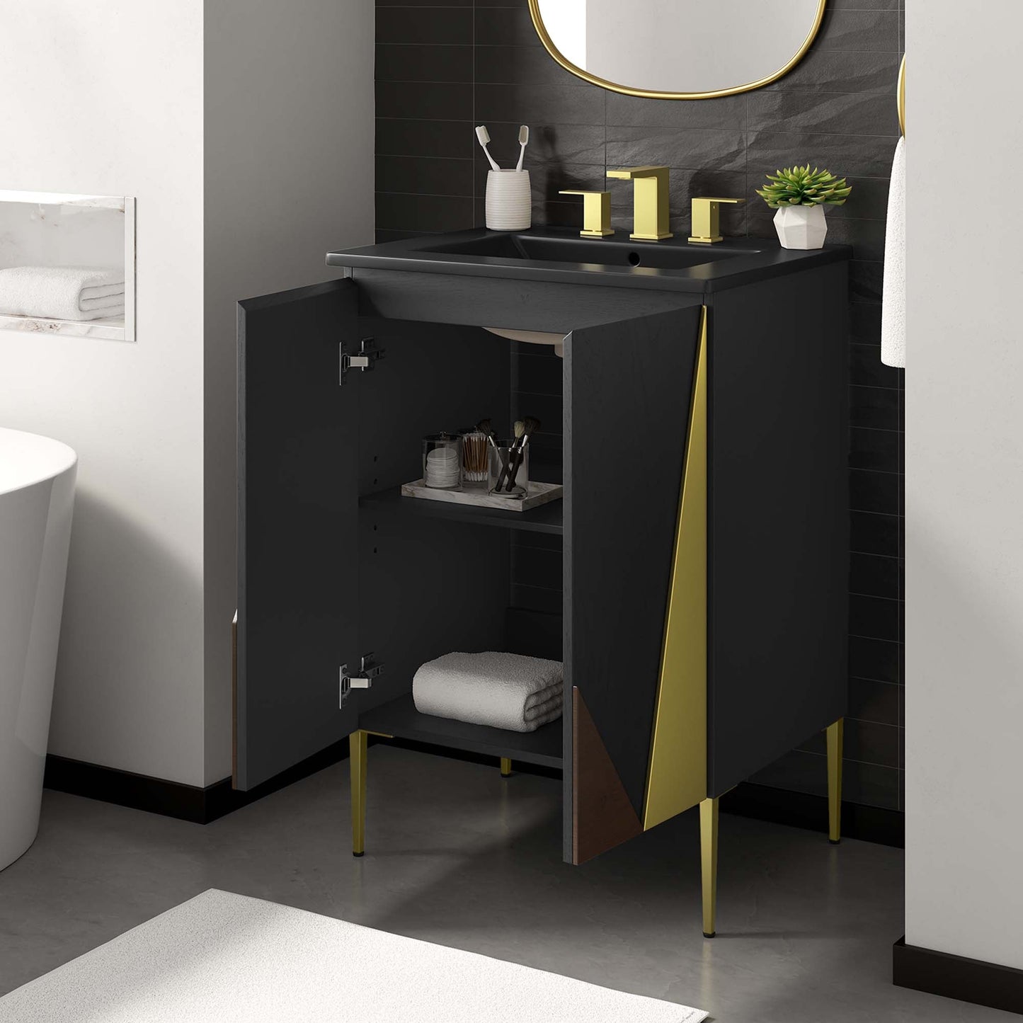 Modway furniture Alchemist Bathroom Vanity Basin Included - EEI-6458-WHI-BLK