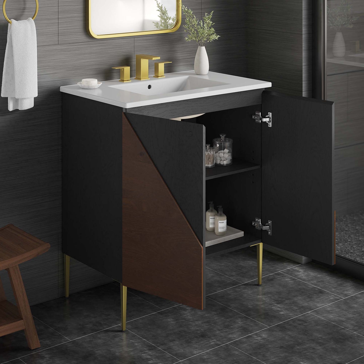 Modway furniture Alchemist Bathroom Vanity Basin Included - EEI-6458-WHI-BLK