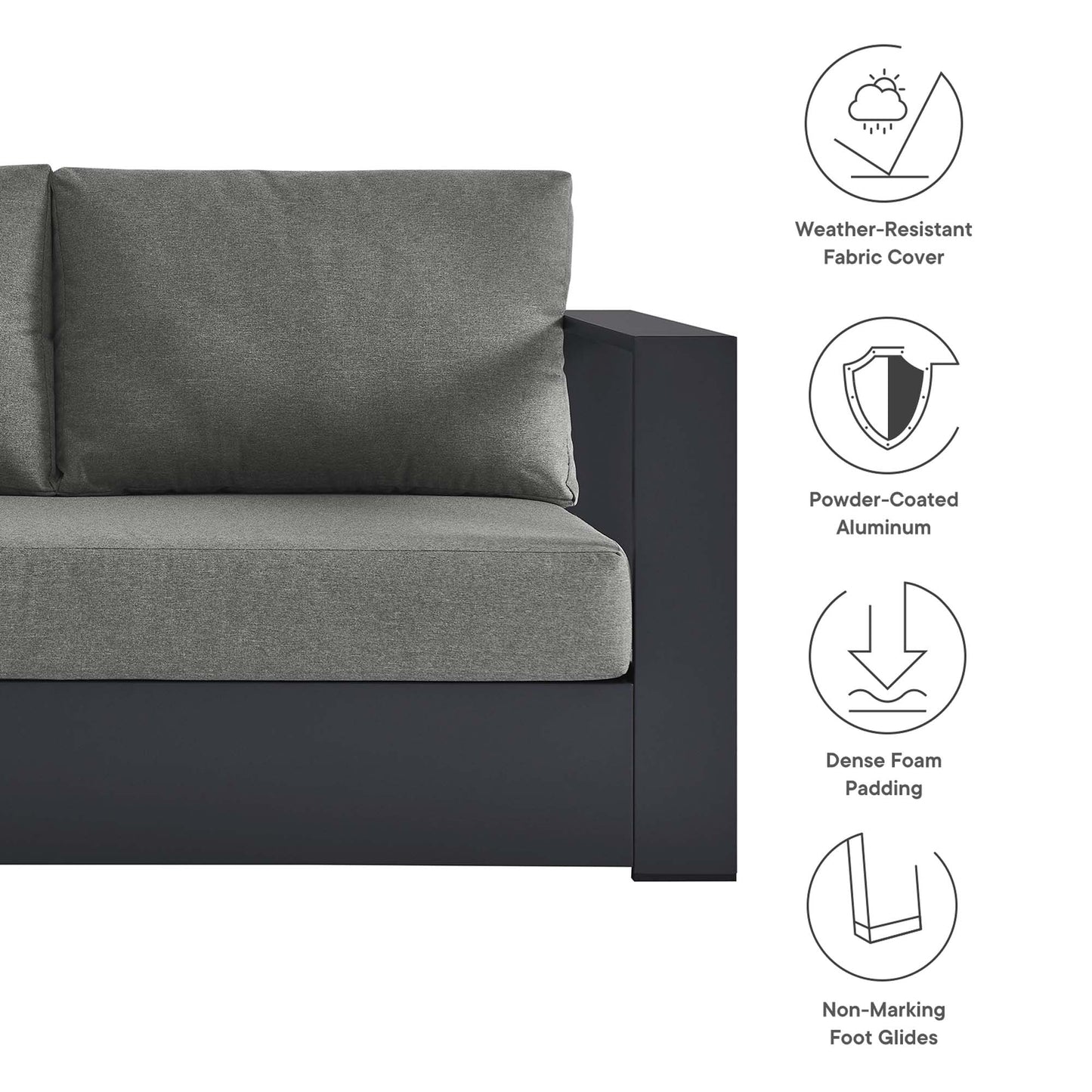Modway Furniture Tahoe 3-Piece Outdoor Patio Powder-Coated Aluminum Sectional Sofa Set by Modway - EEI-6668-GRY-CHA