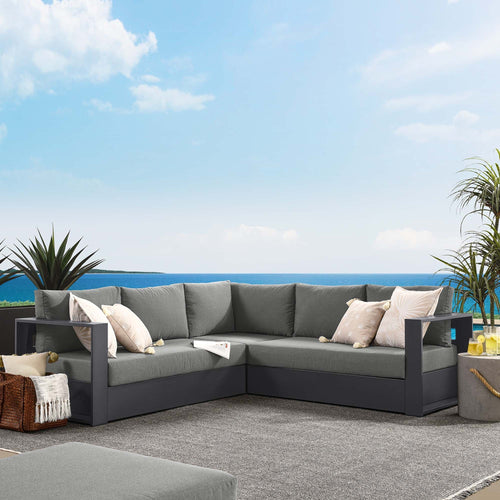 Modway Furniture Tahoe 3-Piece Outdoor Patio Powder-Coated Aluminum Sectional Sofa Set by Modway - EEI-6668-GRY-CHA