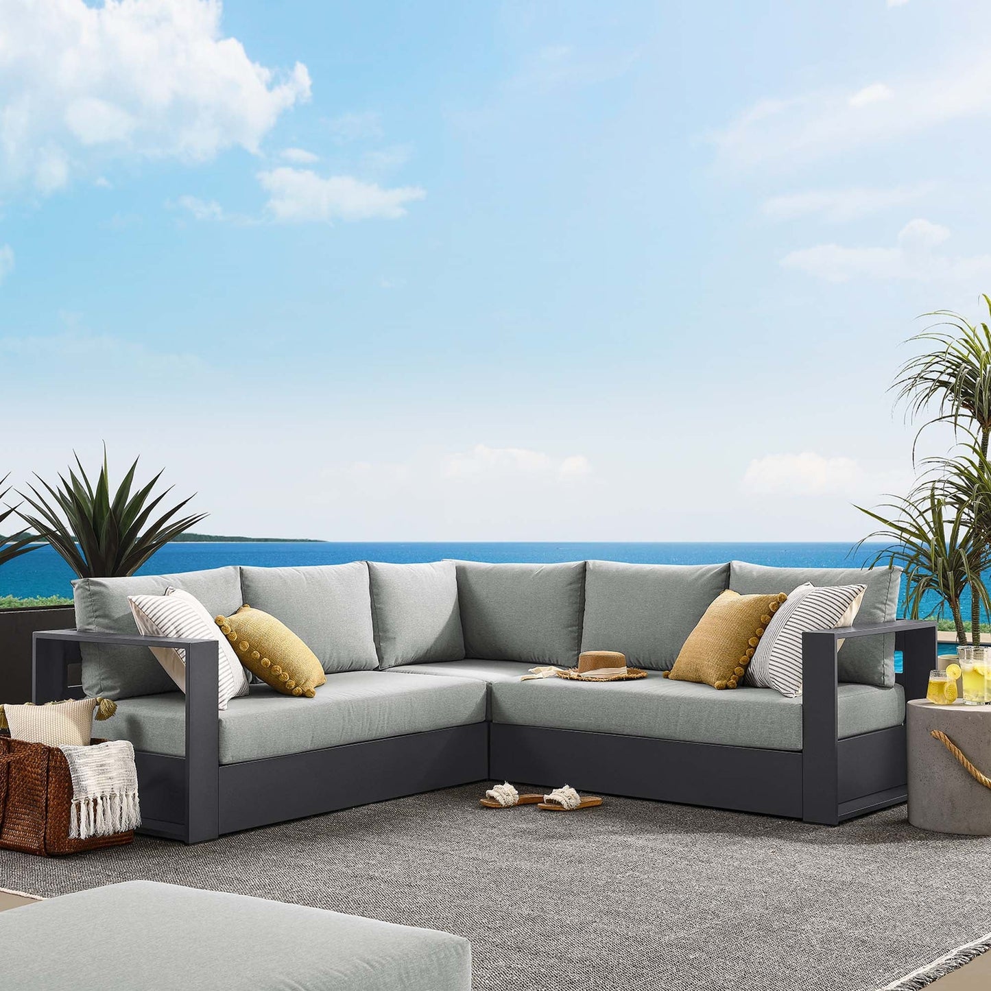Modway Furniture Tahoe 3-Piece Outdoor Patio Powder-Coated Aluminum Sectional Sofa Set by Modway - EEI-6668-GRY-CHA