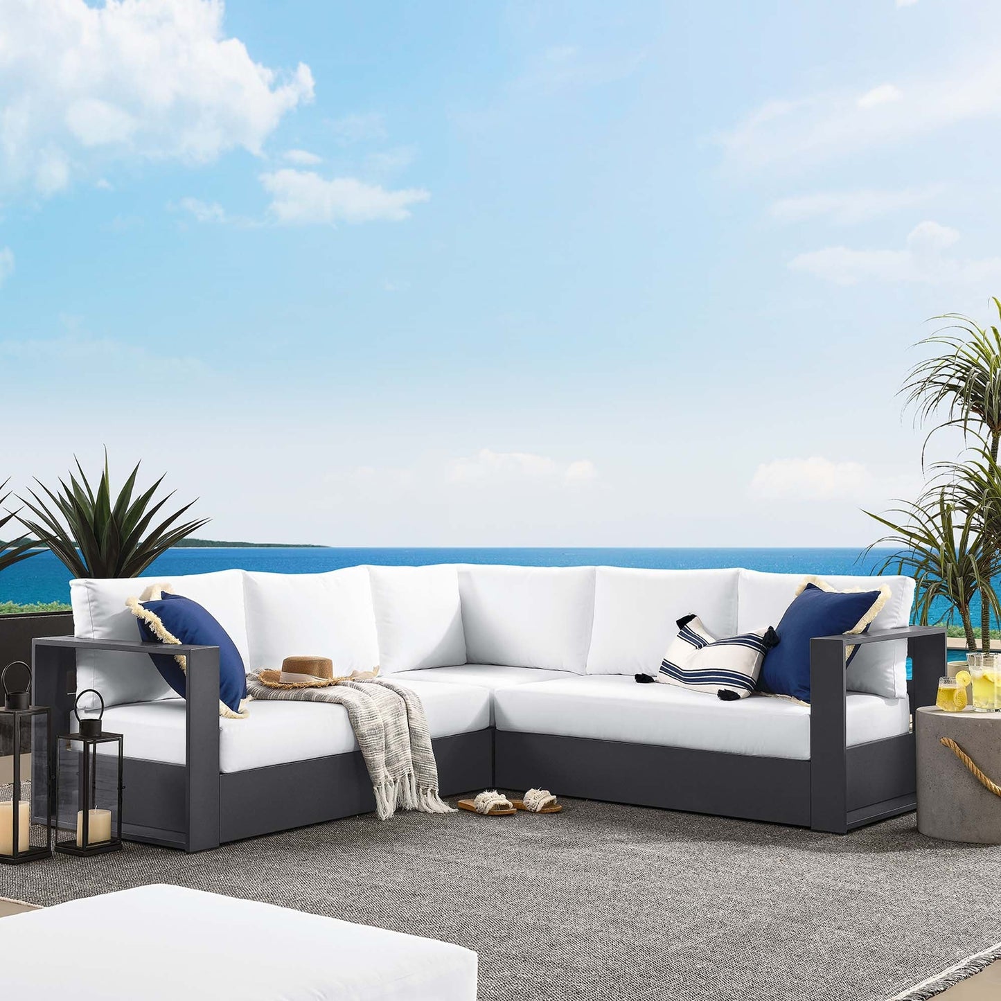 Modway Furniture Tahoe 3-Piece Outdoor Patio Powder-Coated Aluminum Sectional Sofa Set by Modway - EEI-6668-GRY-CHA