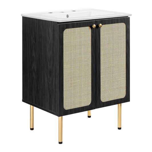 Modway furniture Chaucer Bathroom Vanity with White Basin Included - EEI-6693-BLK-WHI