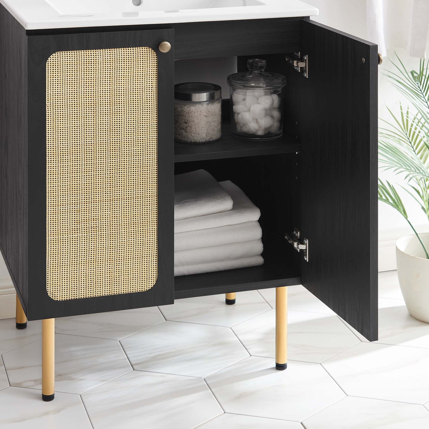 Modway furniture Chaucer Bathroom Vanity with White Basin Included - EEI-6693-BLK-WHI