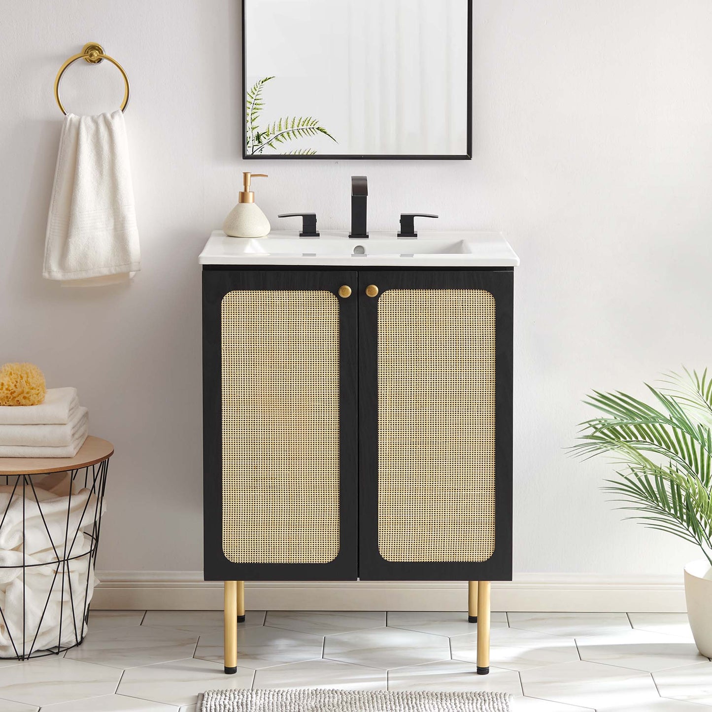 Modway furniture Chaucer Bathroom Vanity with White Basin Included - EEI-6693-BLK-WHI
