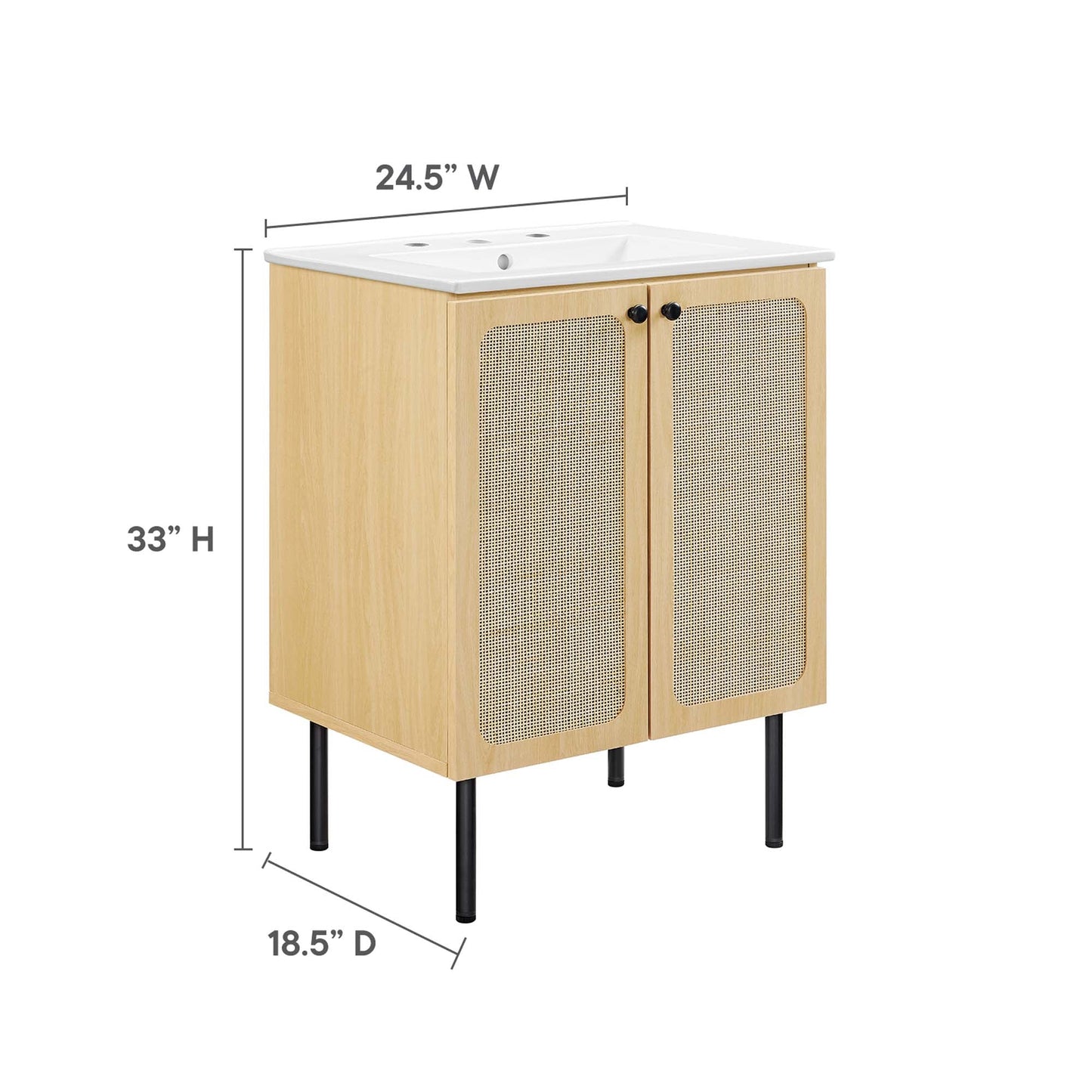 Modway furniture Chaucer Bathroom Vanity with White Basin Included - EEI-6693-BLK-WHI