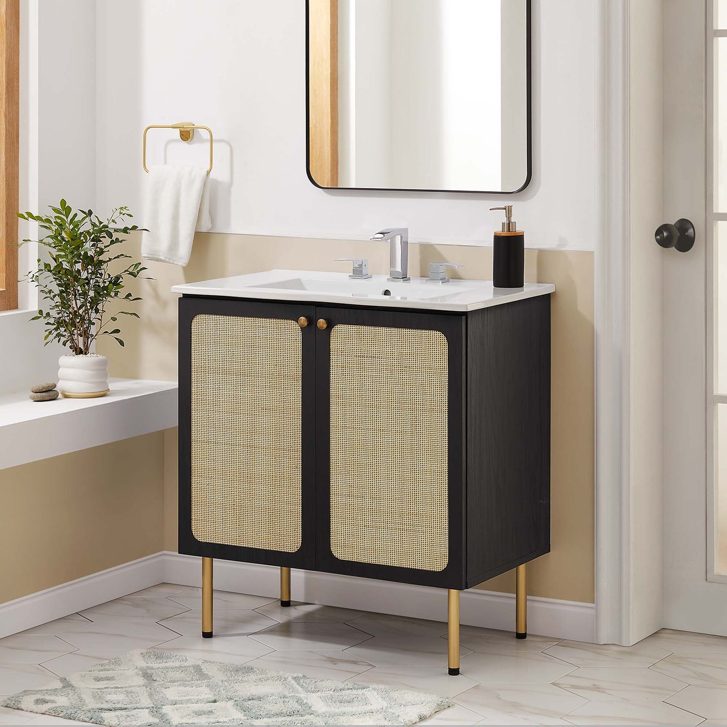 Modway furniture Chaucer Bathroom Vanity with White Basin Included - EEI-6693-BLK-WHI