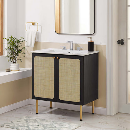 Modway furniture Chaucer Bathroom Vanity with White Basin Included - EEI-6693-BLK-WHI