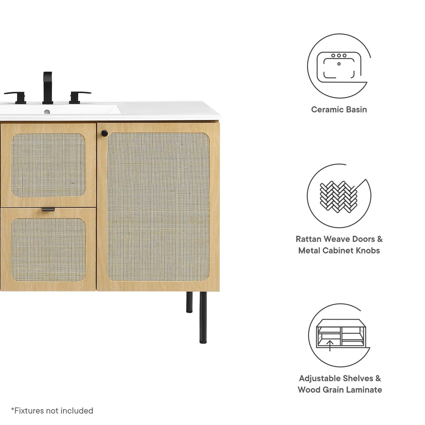 Modway furniture Chaucer 48" Bathroom Vanity with White Basin Included - EEI-6699-BLK-WHI
