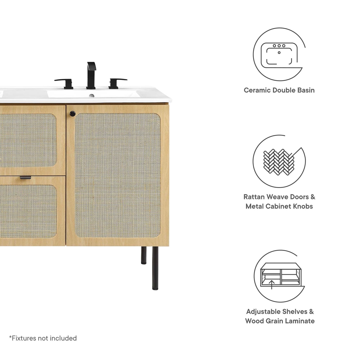 Modway furniture Chaucer 48" Bathroom Vanity with White Basin Included - EEI-6699-BLK-WHI