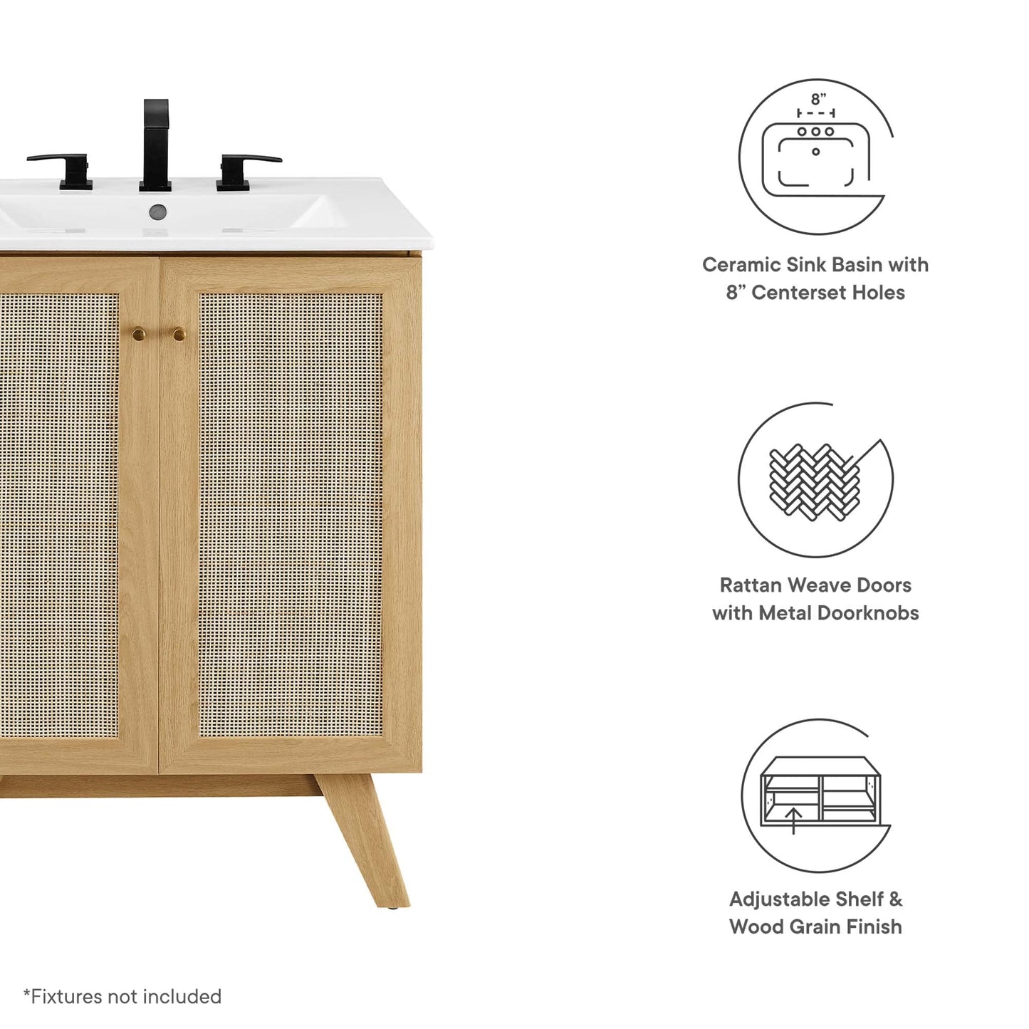 Modway furniture Soma Bathroom Vanity with White Basin Included - EEI-6711-OAK-WHI