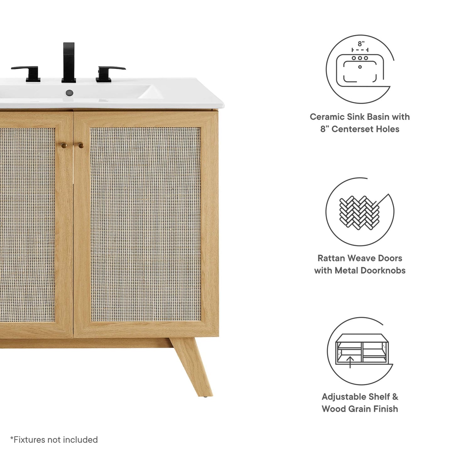 Modway furniture Soma Bathroom Vanity with White Basin Included - EEI-6711-OAK-WHI