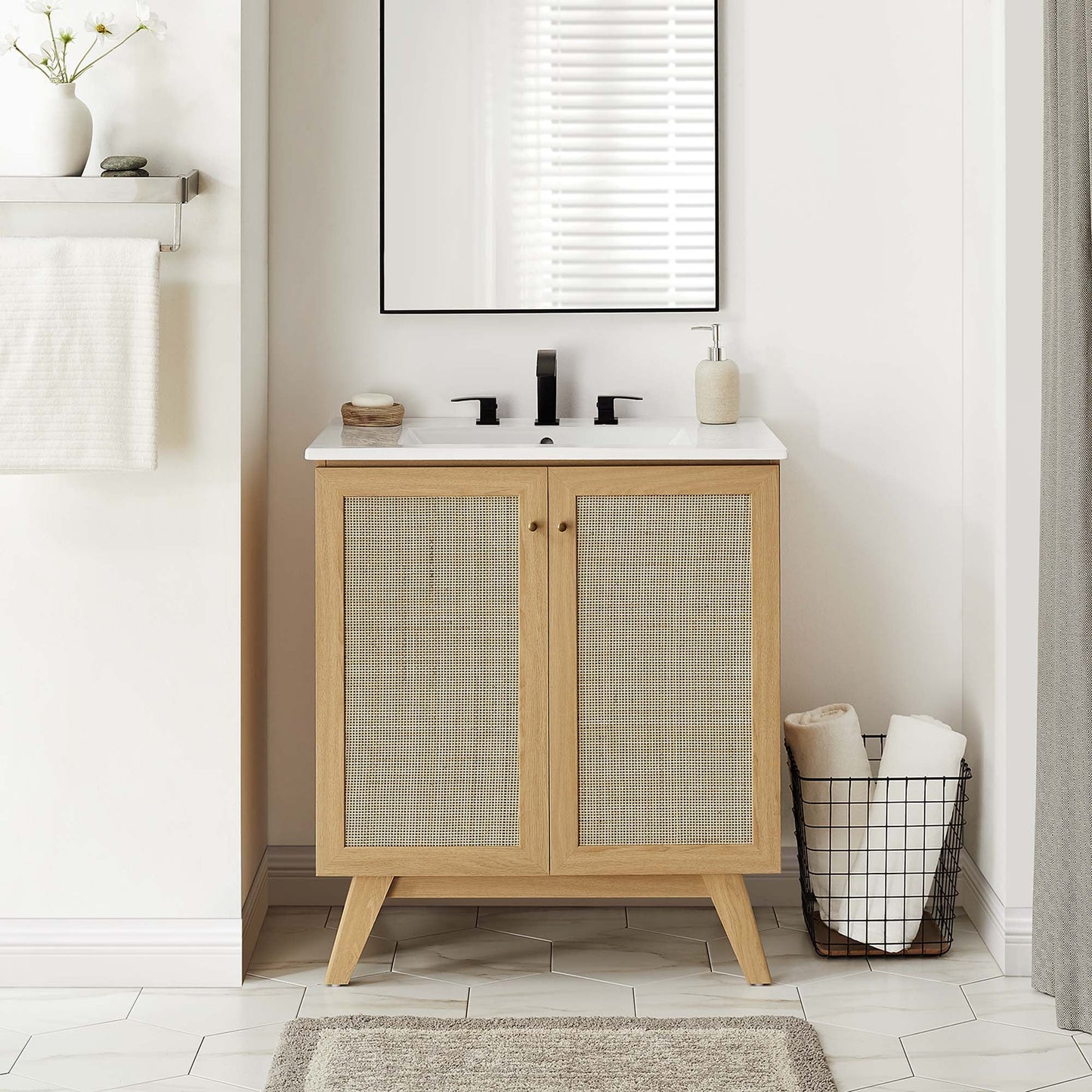 Modway furniture Soma Bathroom Vanity with White Basin Included - EEI-6711-OAK-WHI