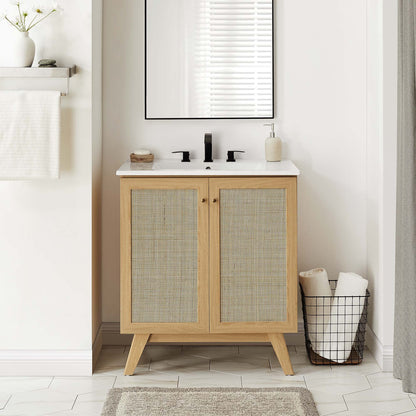 Modway furniture Soma Bathroom Vanity with White Basin Included - EEI-6711-OAK-WHI