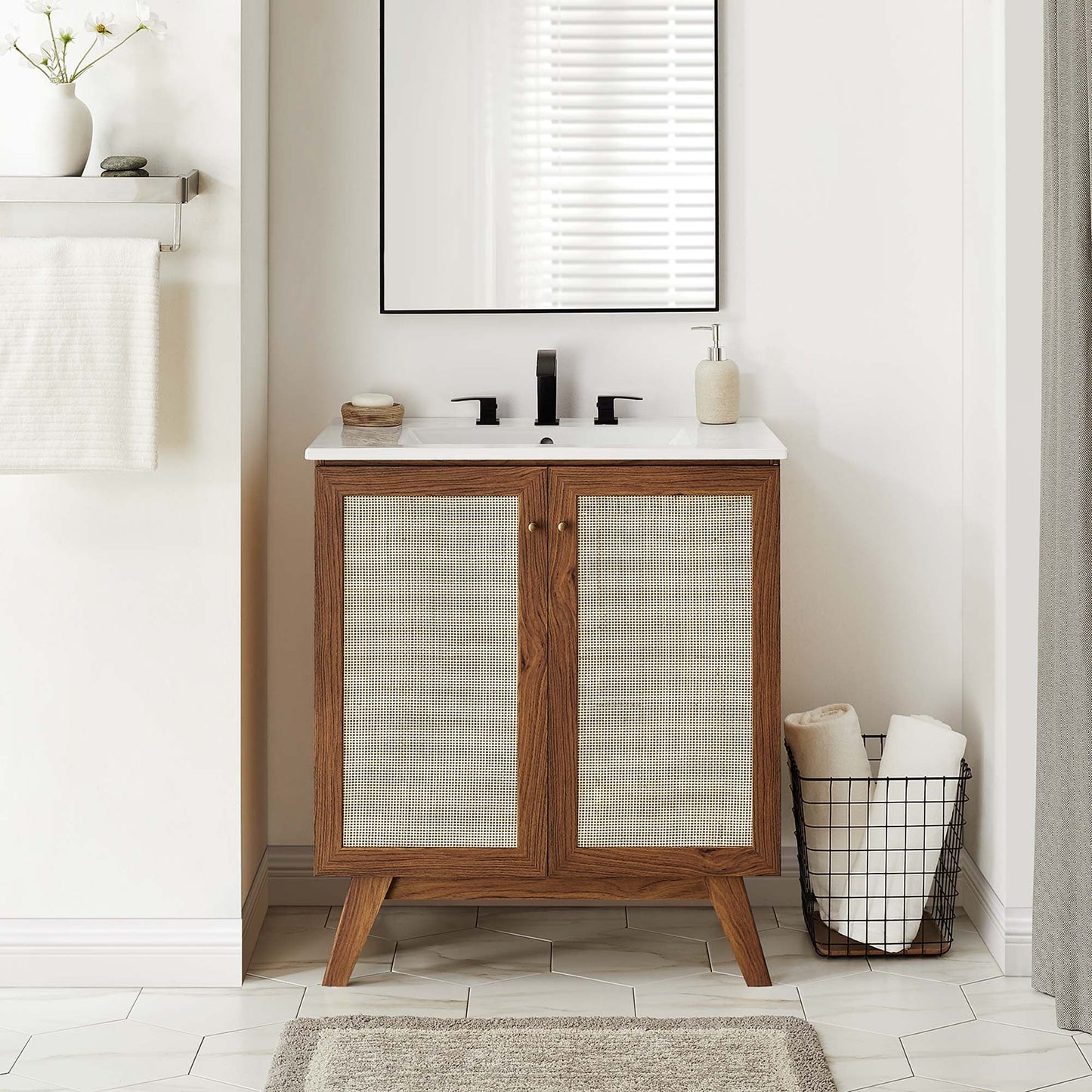 Modway furniture Soma Bathroom Vanity with White Basin Included - EEI-6711-OAK-WHI