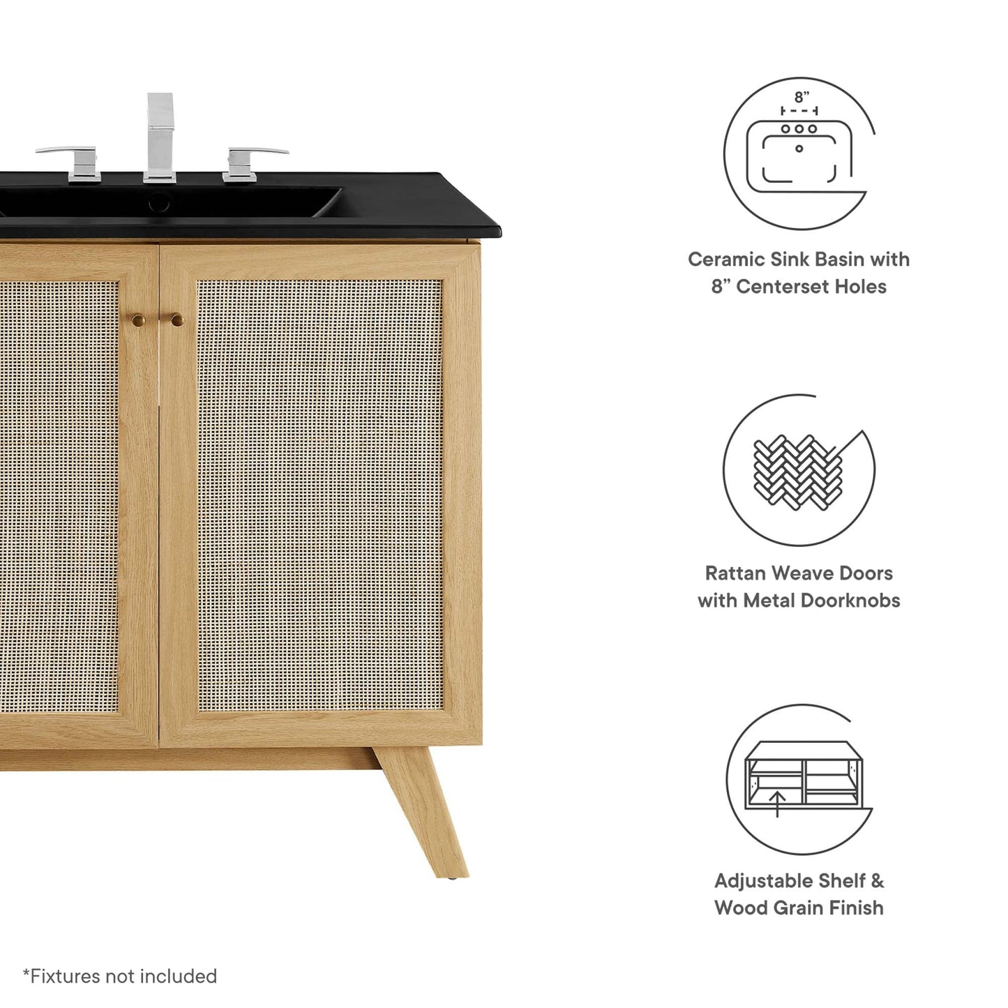 Modway furniture Soma Bathroom Vanity with Black Basin Included - EEI-6712-OAK-BLK