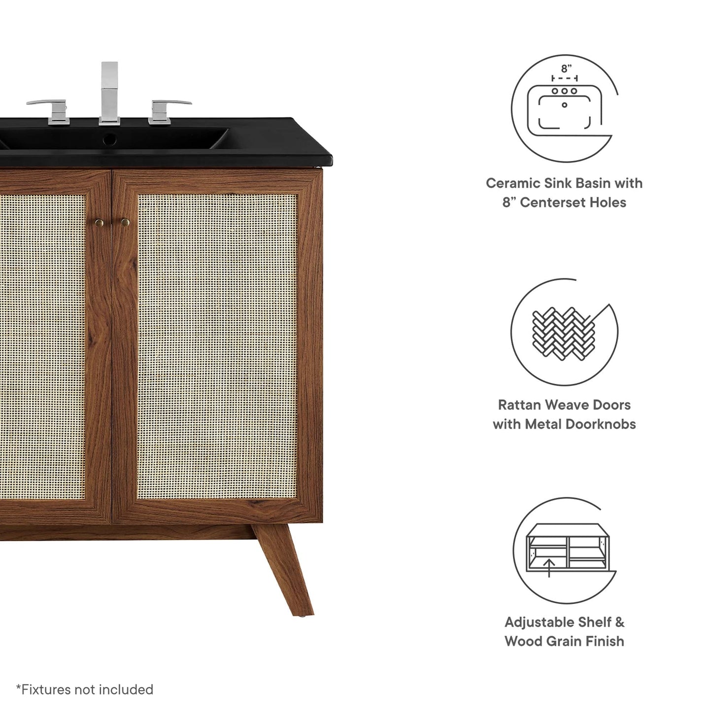 Modway furniture Soma Bathroom Vanity with Black Basin Included - EEI-6712-OAK-BLK