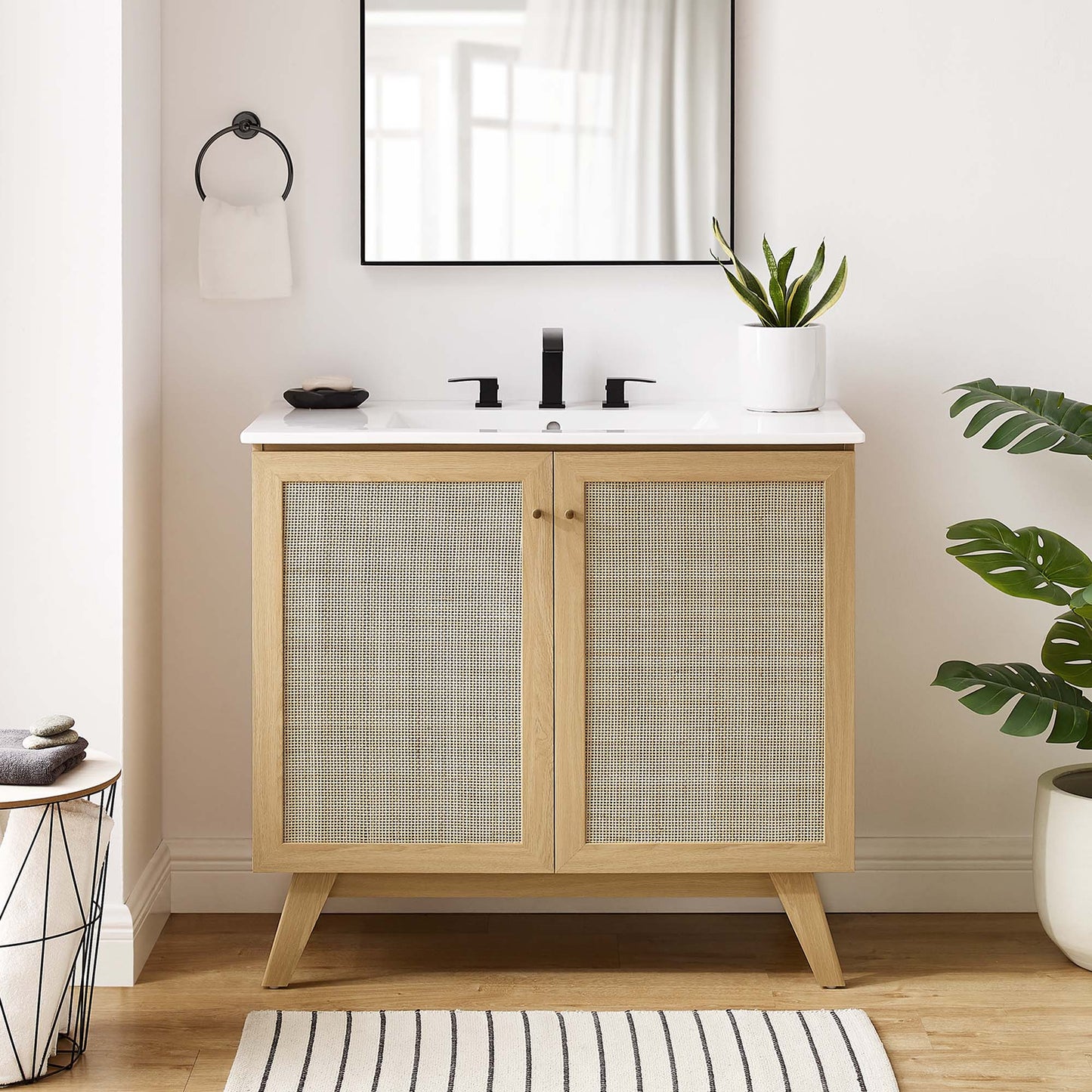 Modway furniture Soma Bathroom Vanity with White Basin Included - EEI-6711-OAK-WHI