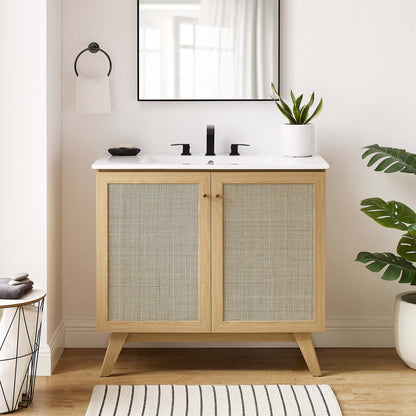 Modway furniture Soma Bathroom Vanity with White Basin Included - EEI-6711-OAK-WHI