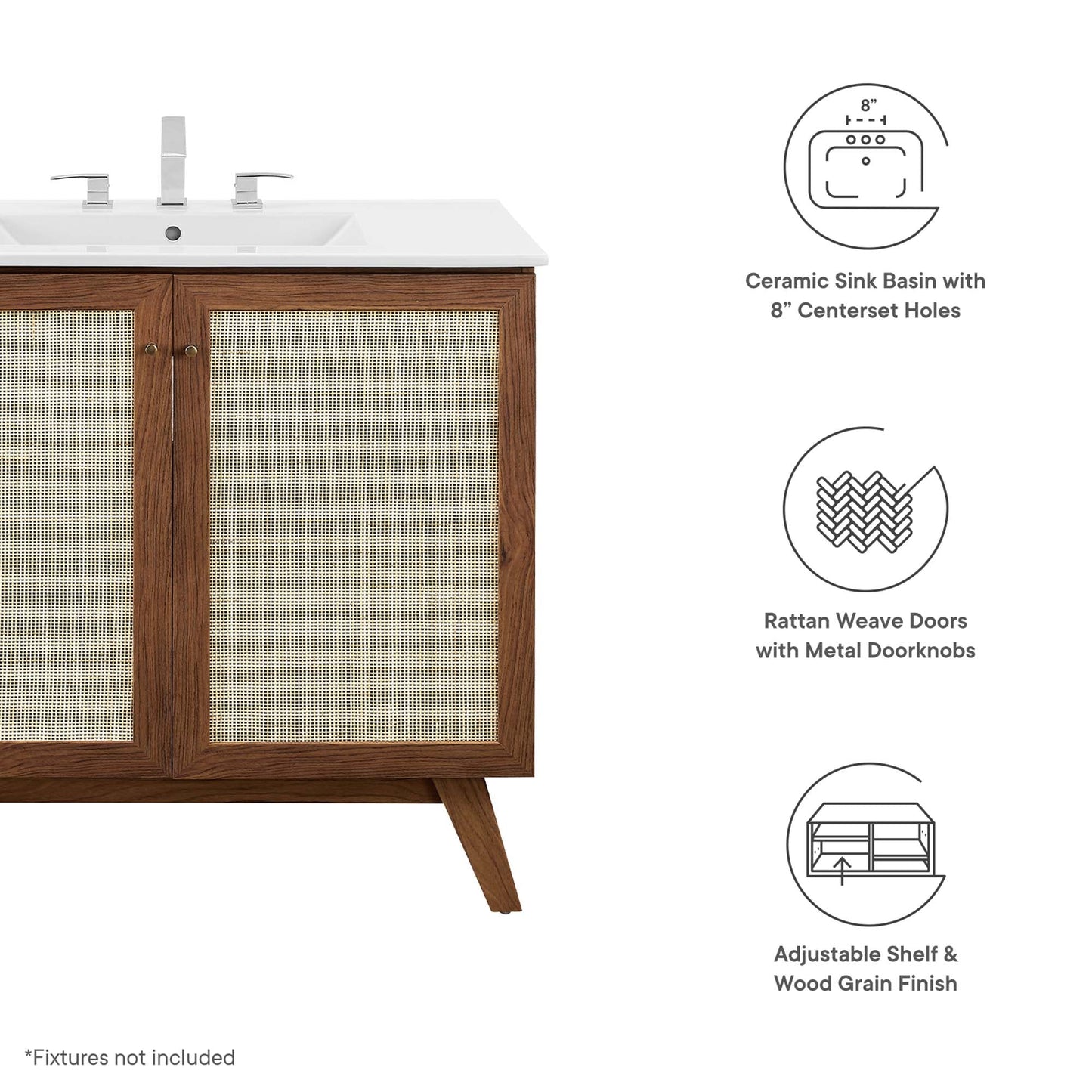 Modway furniture Soma Bathroom Vanity with White Basin Included - EEI-6711-OAK-WHI
