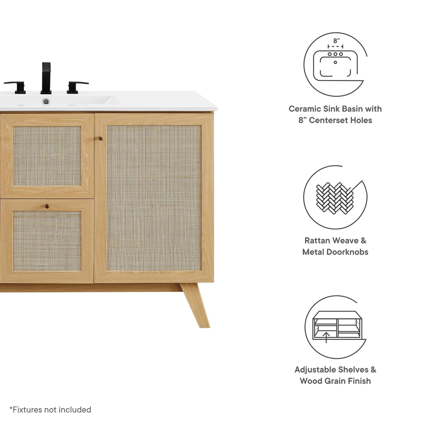 Modway furniture Soma Bathroom Vanity with White Basin Included - EEI-6711-OAK-WHI