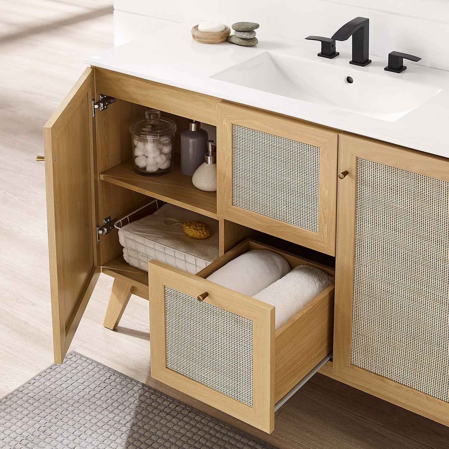Modway furniture Soma Bathroom Vanity with White Basin Included - EEI-6711-OAK-WHI