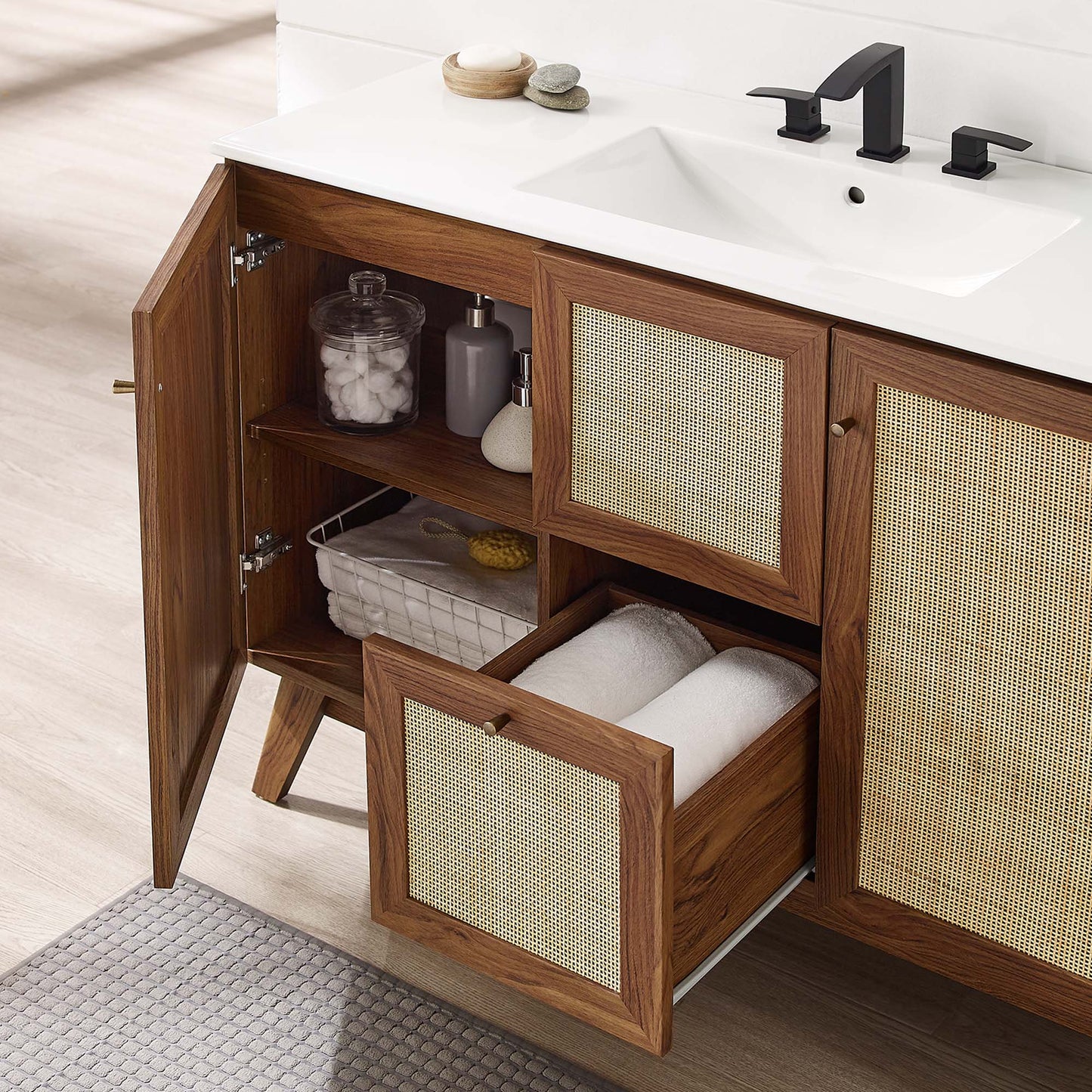 Modway furniture Soma Bathroom Vanity with White Basin Included - EEI-6711-OAK-WHI