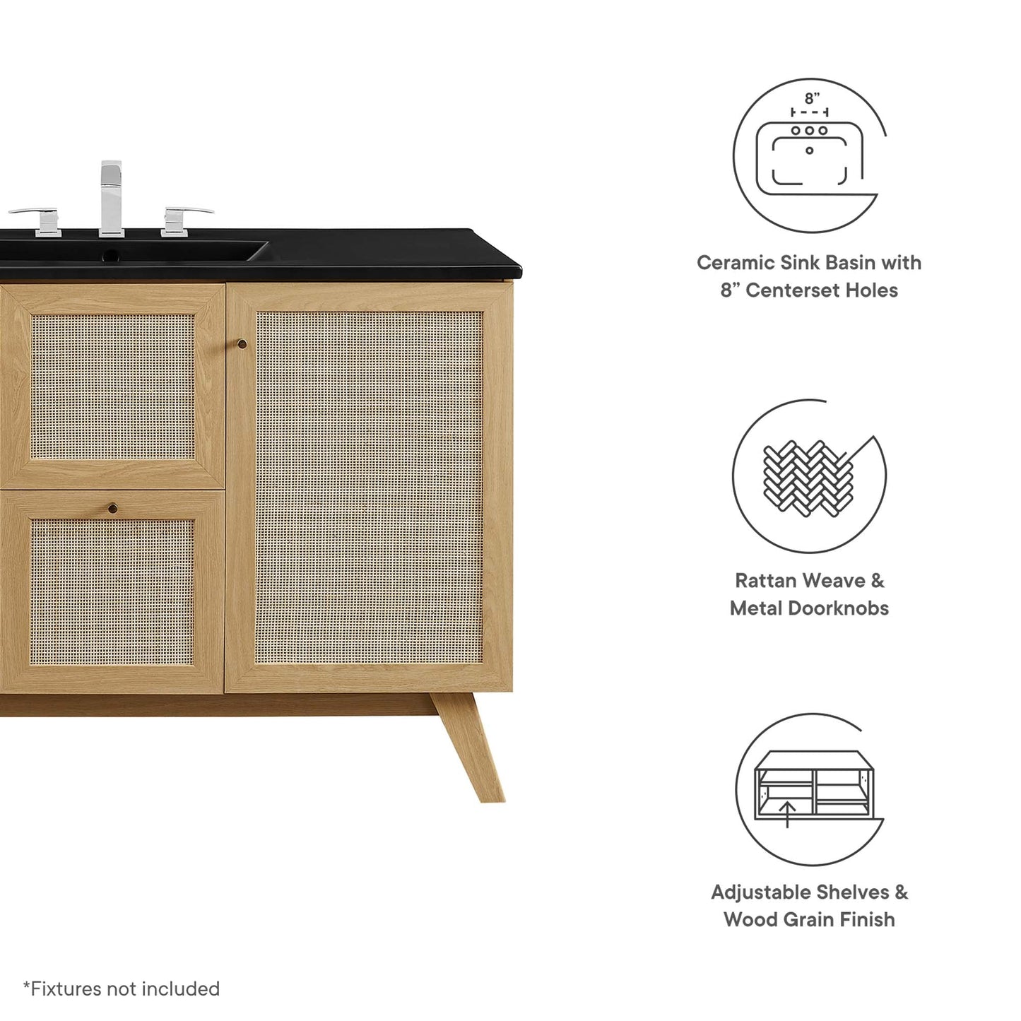 Modway furniture Soma Bathroom Vanity with Black Basin Included - EEI-6712-OAK-BLK