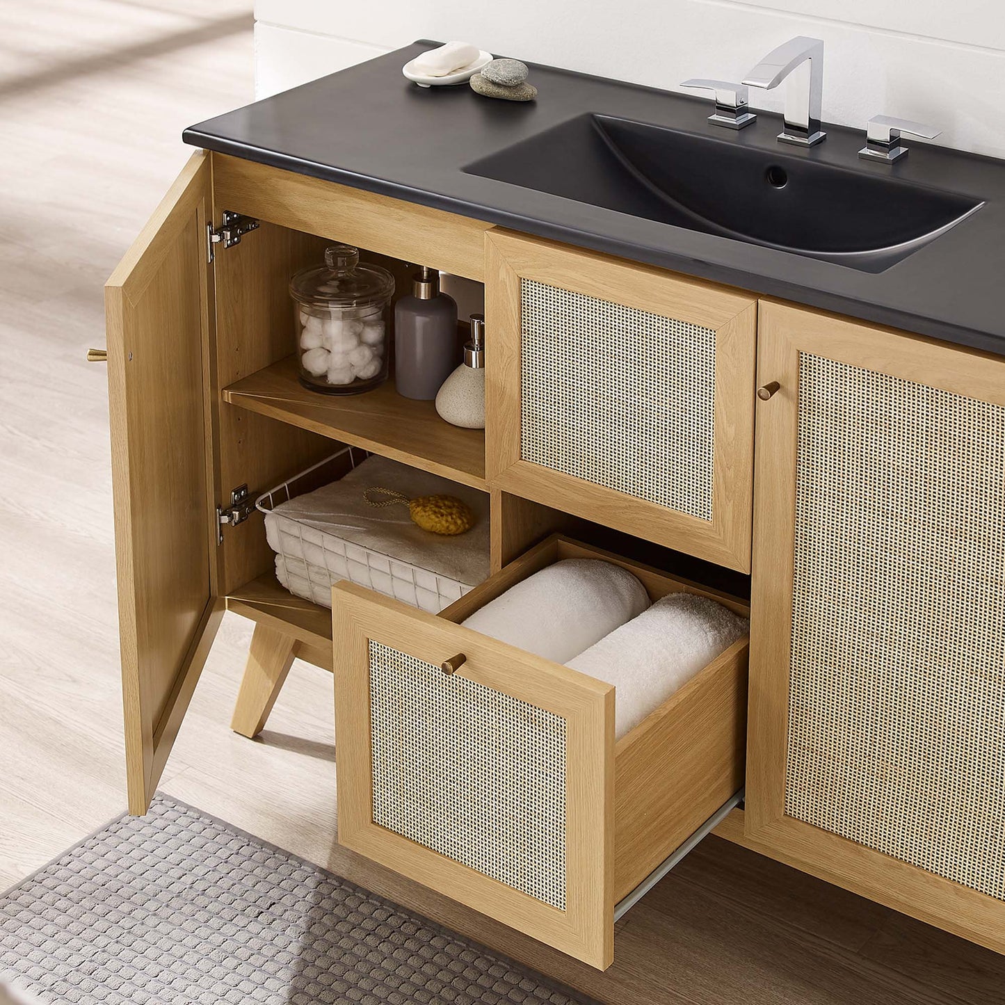 Modway furniture Soma Bathroom Vanity with Black Basin Included - EEI-6712-OAK-BLK
