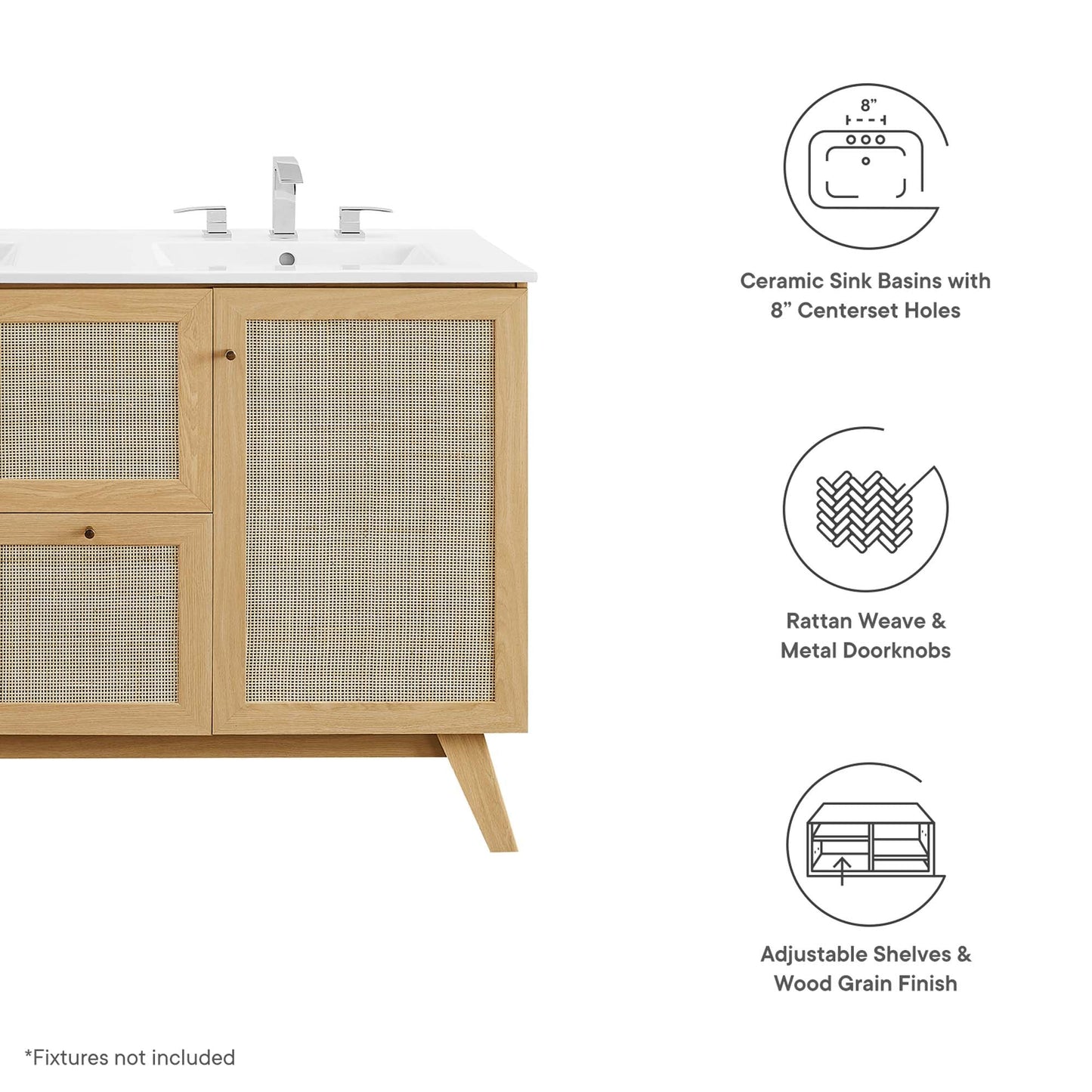 Modway furniture Soma Bathroom Vanity with White Basin Included - EEI-6711-OAK-WHI