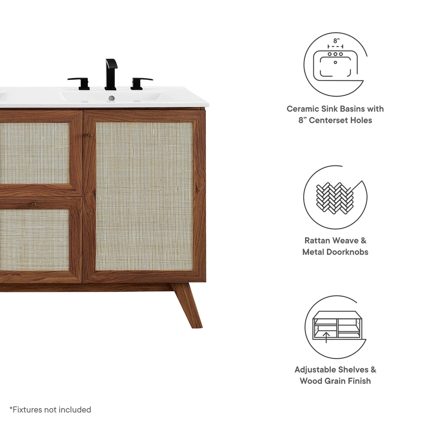 Modway furniture Soma Bathroom Vanity with White Basin Included - EEI-6711-OAK-WHI